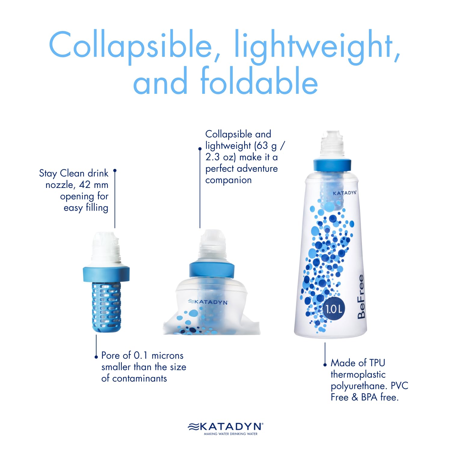 Katadyn BeFree 1.0L Ultralight Collapsible Water Filter Bottle for Hiking, Camping, Backpacking