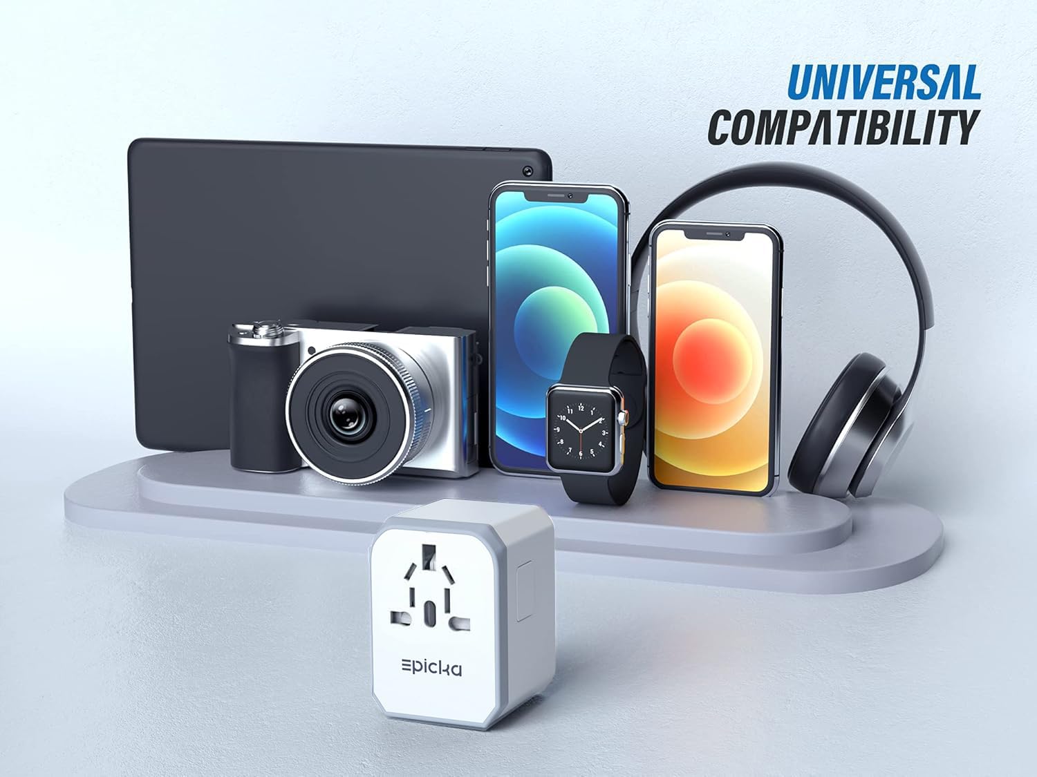 EPICKA Universal Travel Adapter, European Travel Plug Adapter (Not a Voltage Converter) - International Power Adapter Worldwide Charger with USB-C & 4 USB-A Ports, Travel Essentials (TA-105, Grey)