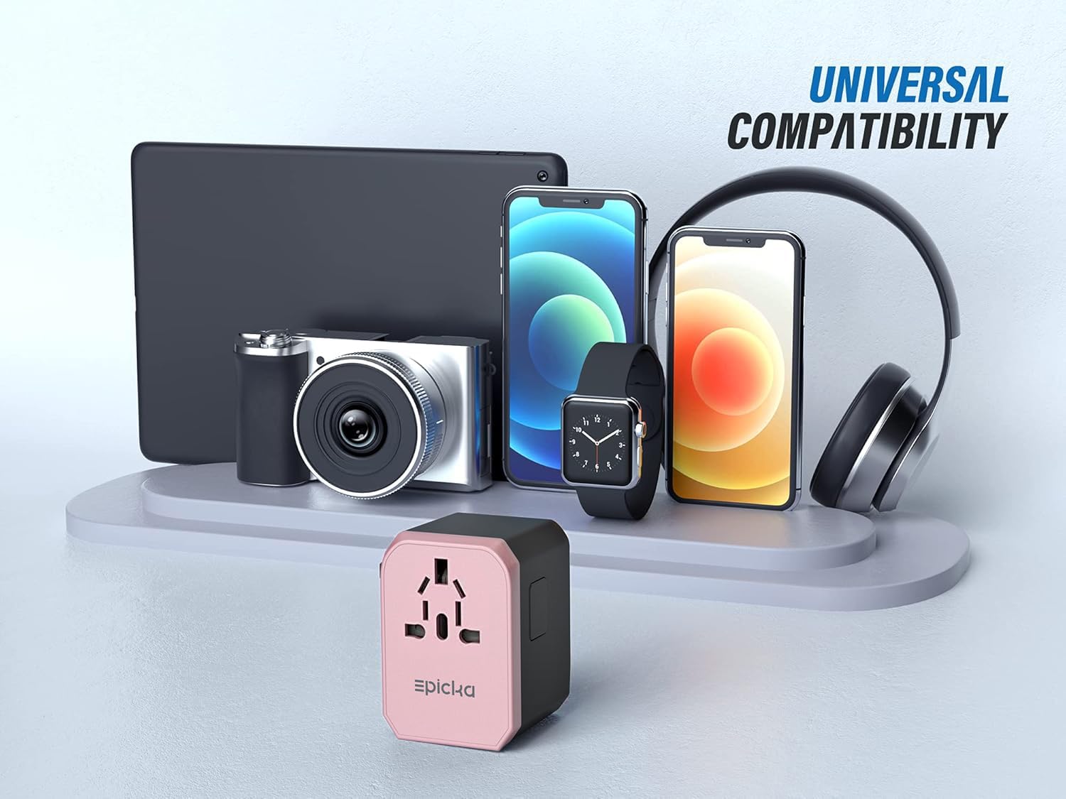EPICKA Universal Travel Adapter, European Travel Plug Adapter (Not a Voltage Converter) - International Power Adapter Worldwide Charger with USB-C & 4 USB-A Ports, Travel Essentials (TA-105, Grey)