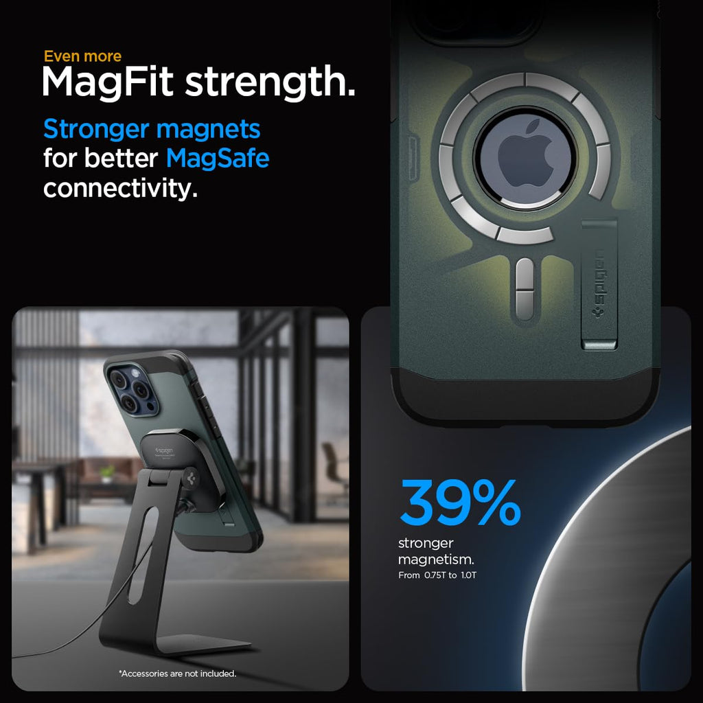 Spigen Tough Armor MagFit Designed for iPhone 15 Case (2023) [Kickstand] [Military-Grade Protection] Compatible with MagSafe - Black