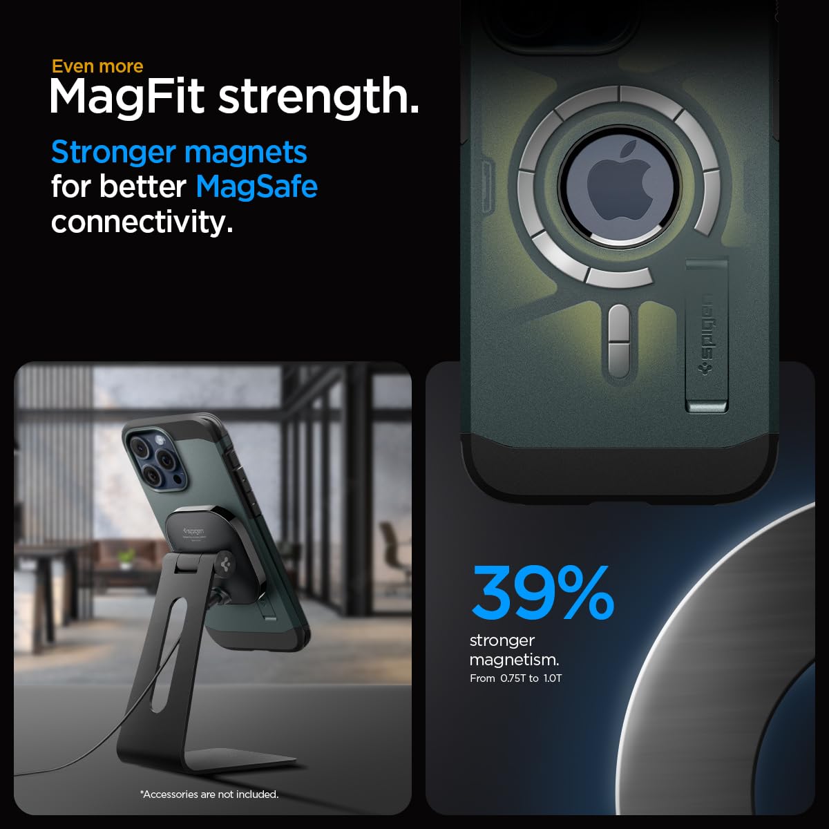 Spigen Tough Armor MagFit Designed for iPhone 15 Case (2023) [Kickstand] [Military-Grade Protection] Compatible with MagSafe - Black
