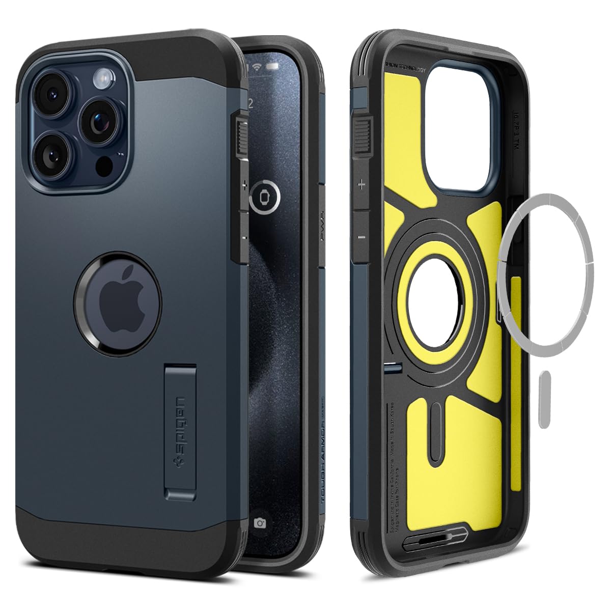Spigen Tough Armor MagFit Designed for iPhone 15 Case (2023) [Kickstand] [Military-Grade Protection] Compatible with MagSafe - Black