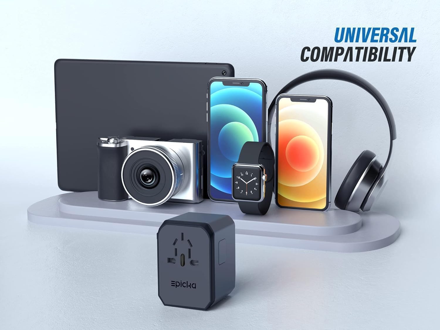 EPICKA Universal Travel Adapter, European Travel Plug Adapter (Not a Voltage Converter) - International Power Adapter Worldwide Charger with USB-C & 4 USB-A Ports, Travel Essentials (TA-105, Grey)