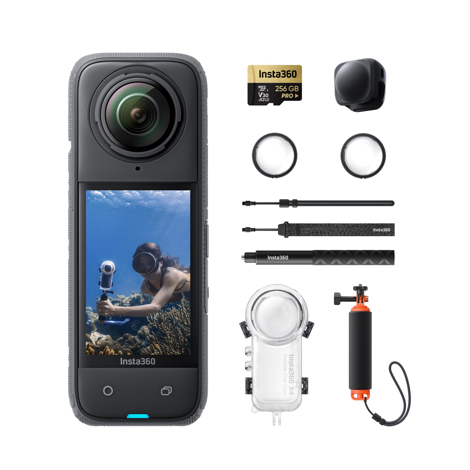 Insta360 X4 Standard Bundle - Waterproof 8K 360 Action Camera, 4K Wide-Angle Video, Invisible Selfie Stick Effect, Removable Lens Guards, 135 Min Battery Life, AI Editing, Stabilization