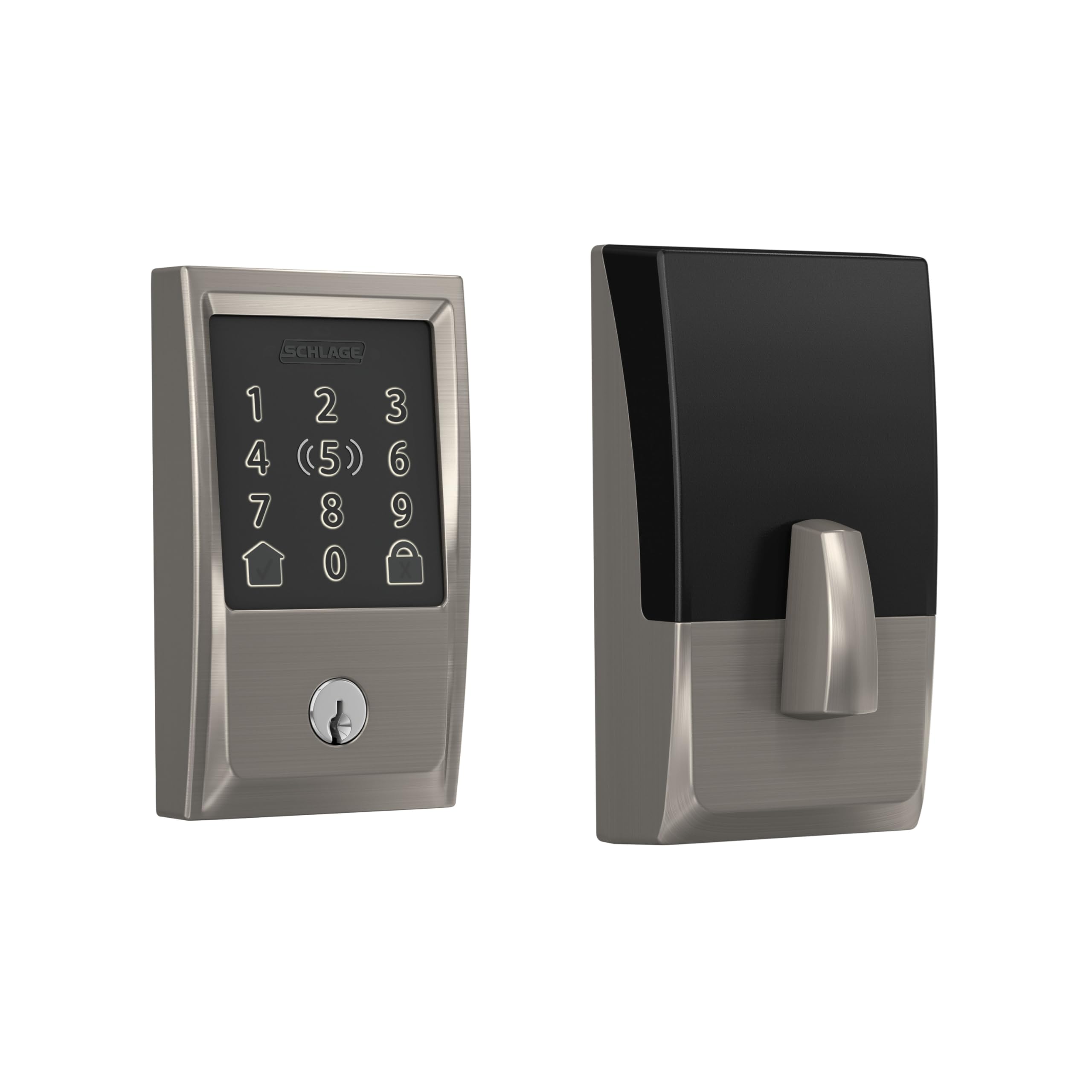 Schlage Encode Plus Smart Wi-Fi Lock for Front Door, Keyless Entry Deadbolt, Unlock with Apple Watch, Built-in WiFi and App Control, Easy Install, Alexa & Apple HomeKit Compatible, Satin Nickel