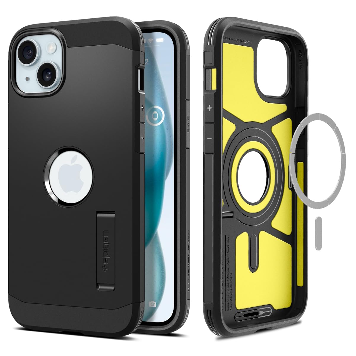 Spigen Tough Armor MagFit Designed for iPhone 15 Case (2023) [Kickstand] [Military-Grade Protection] Compatible with MagSafe - Black