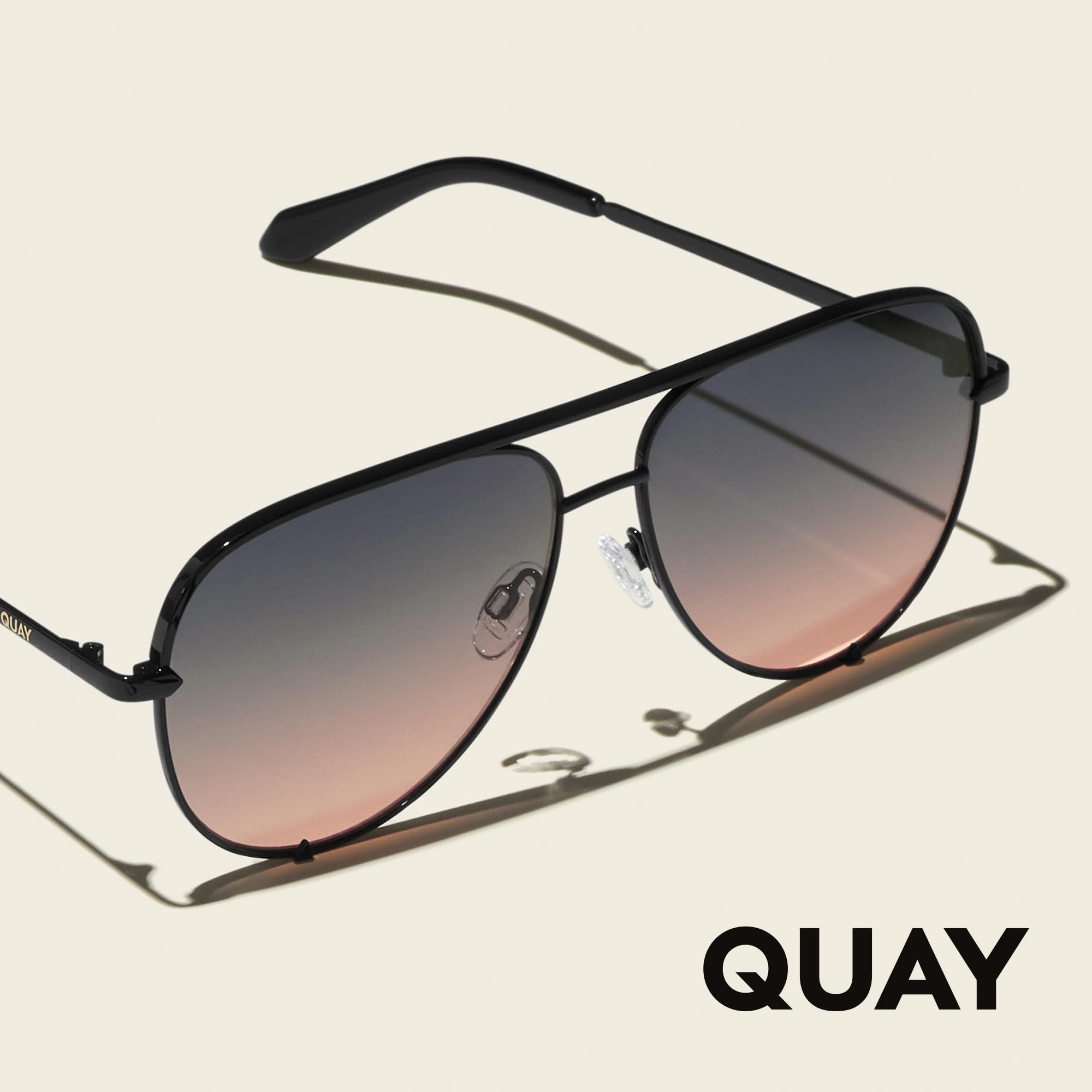 QUAY High Key Polarized Aviator Sunglasses, Oversized, Stylish Sunglasses with UV Protection, Unisex Aviators for Men & Women