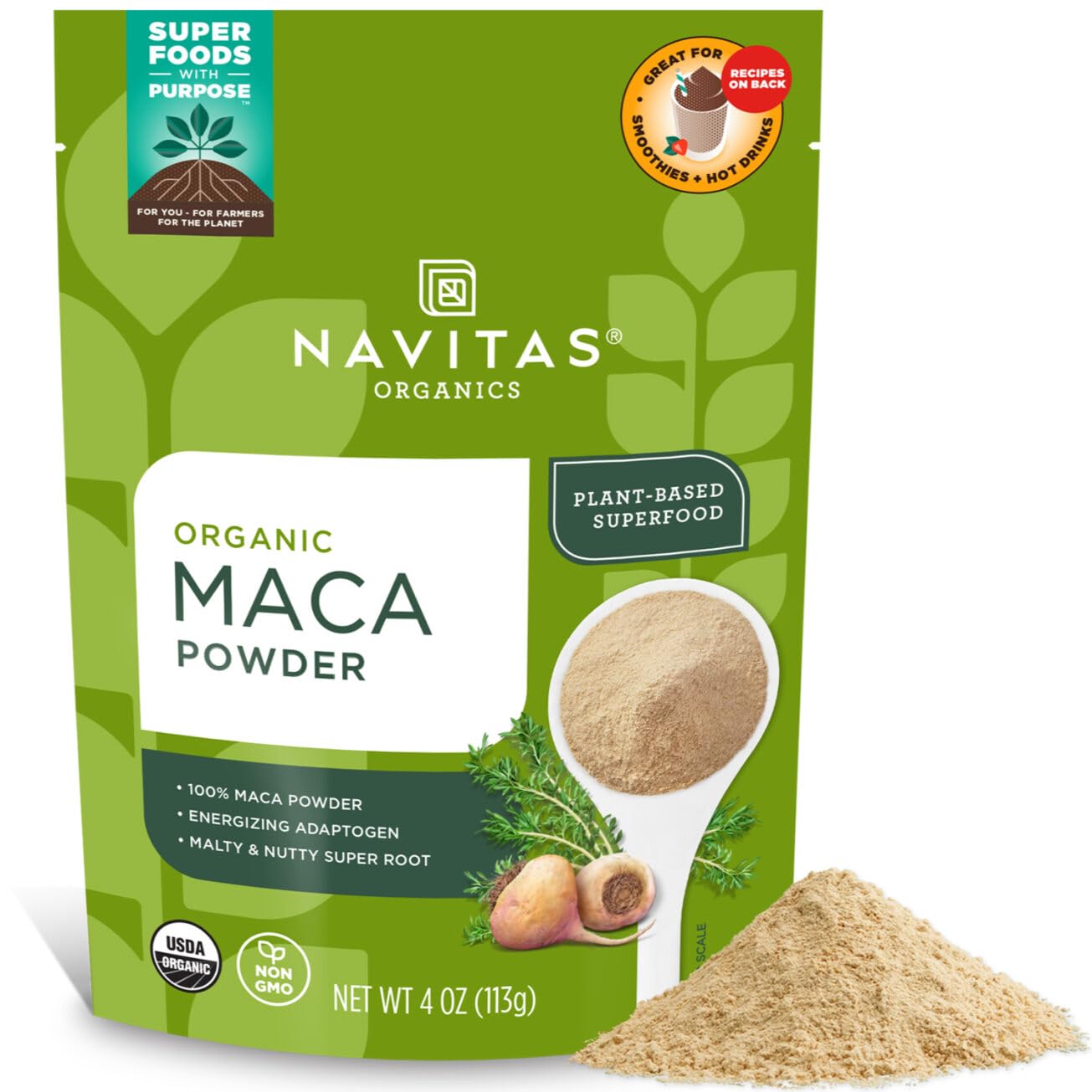 Navitas Organics Maca Powder – 100% Gelatinized Peruvian Maca for Adaptogen Smoothies, Lattes, Baking & More – Energize & Balance - USDA Organic, Non GMO, Vegan, Gluten Free (8oz. Bag, 45 Servings)