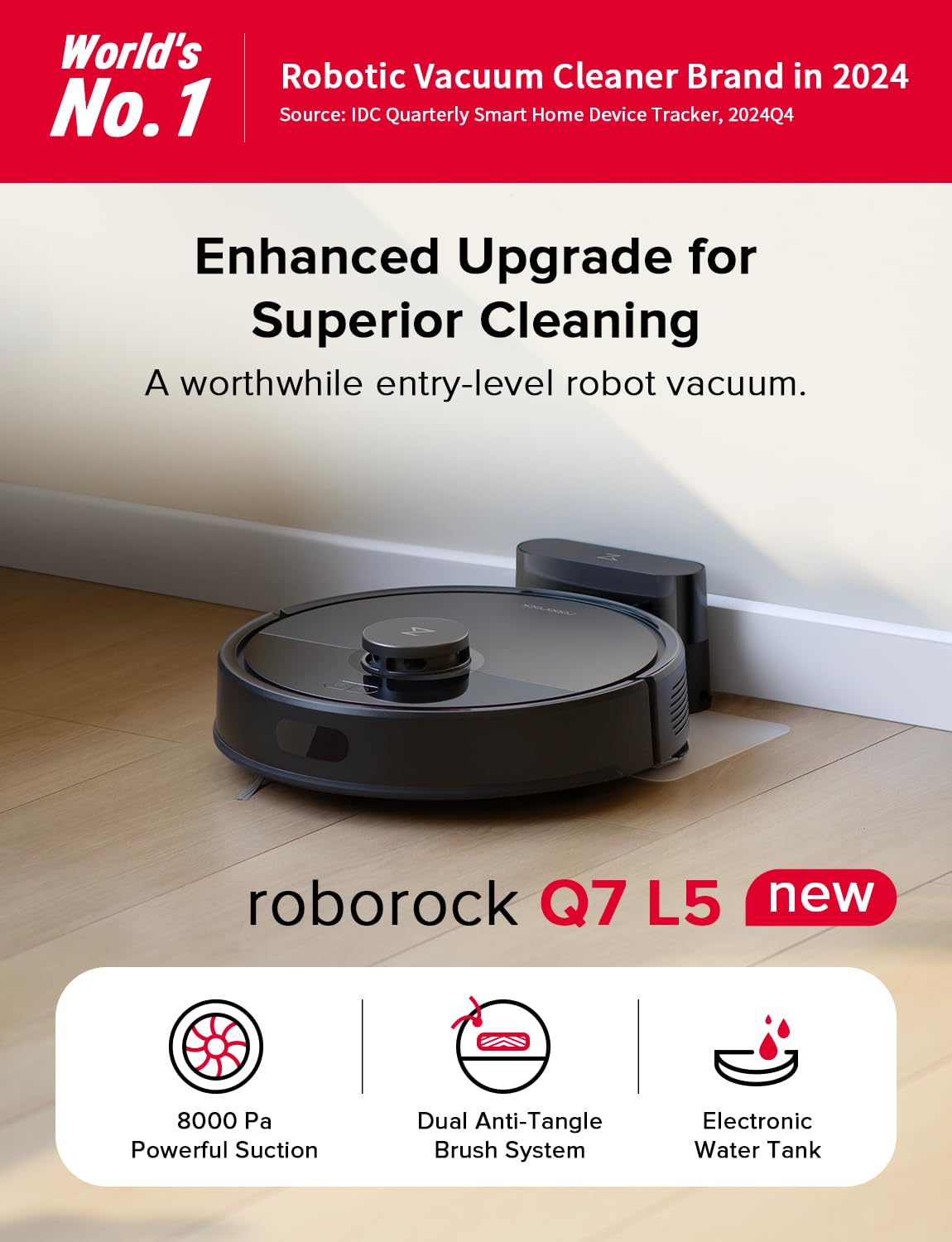 roborock Q5 Pro Robot Vacuum and Mop Combo, 5500Pa Powerful Suction, DuoRoller Brush, LiDAR Navigation, 3D Mapping, Robotic Cleaner for Dirt, Floors, Pet Hair, 240min Runtime, Smart No-Go Zone, Black