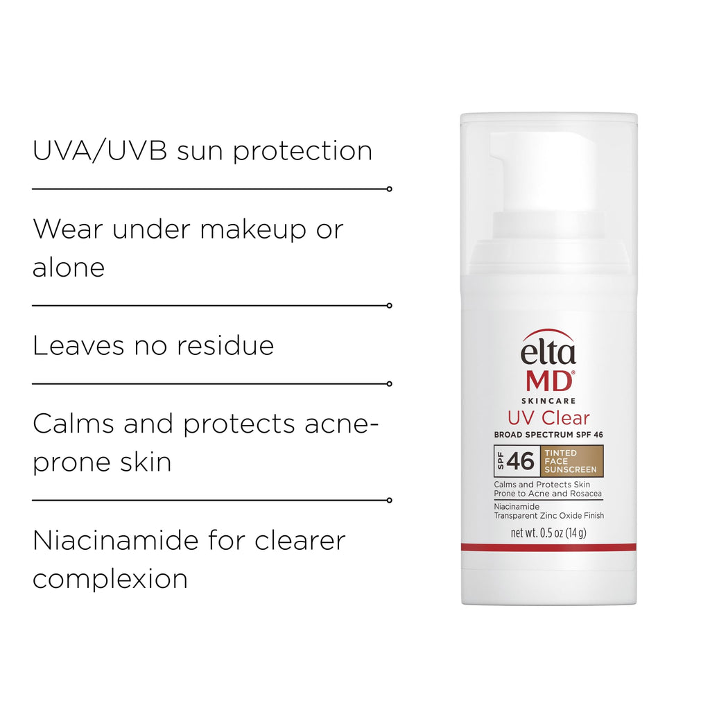 EltaMD UV Clear Tinted Face Sunscreen SPF 46, Oil Free Sunscreen for Sensitive Skin with Zinc Oxide, Dermatologist Recommended