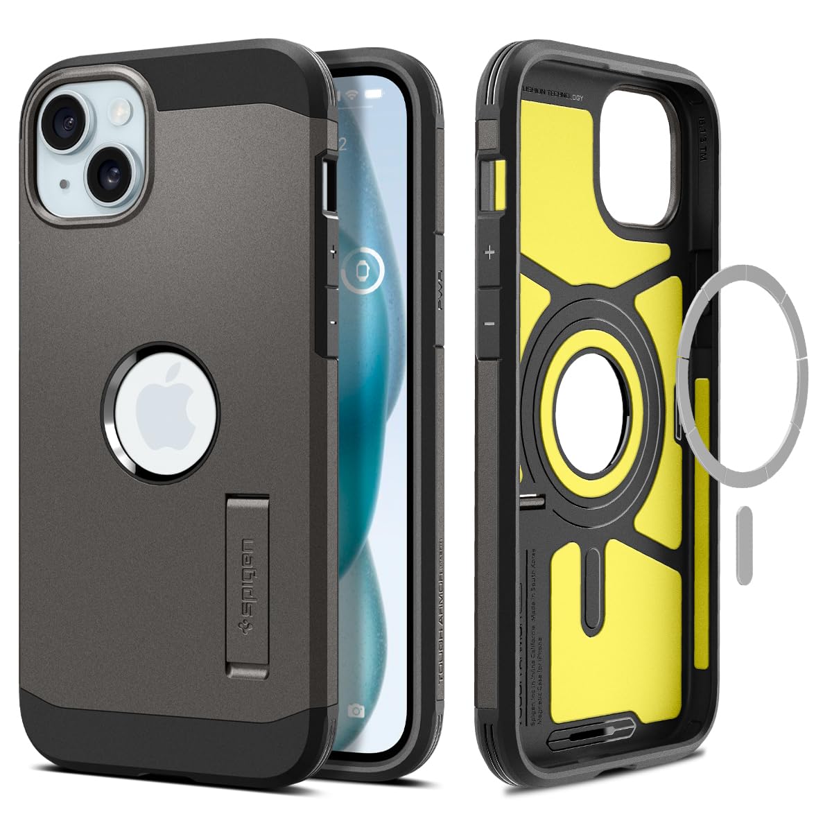 Spigen Tough Armor MagFit Designed for iPhone 15 Case (2023) [Kickstand] [Military-Grade Protection] Compatible with MagSafe - Black