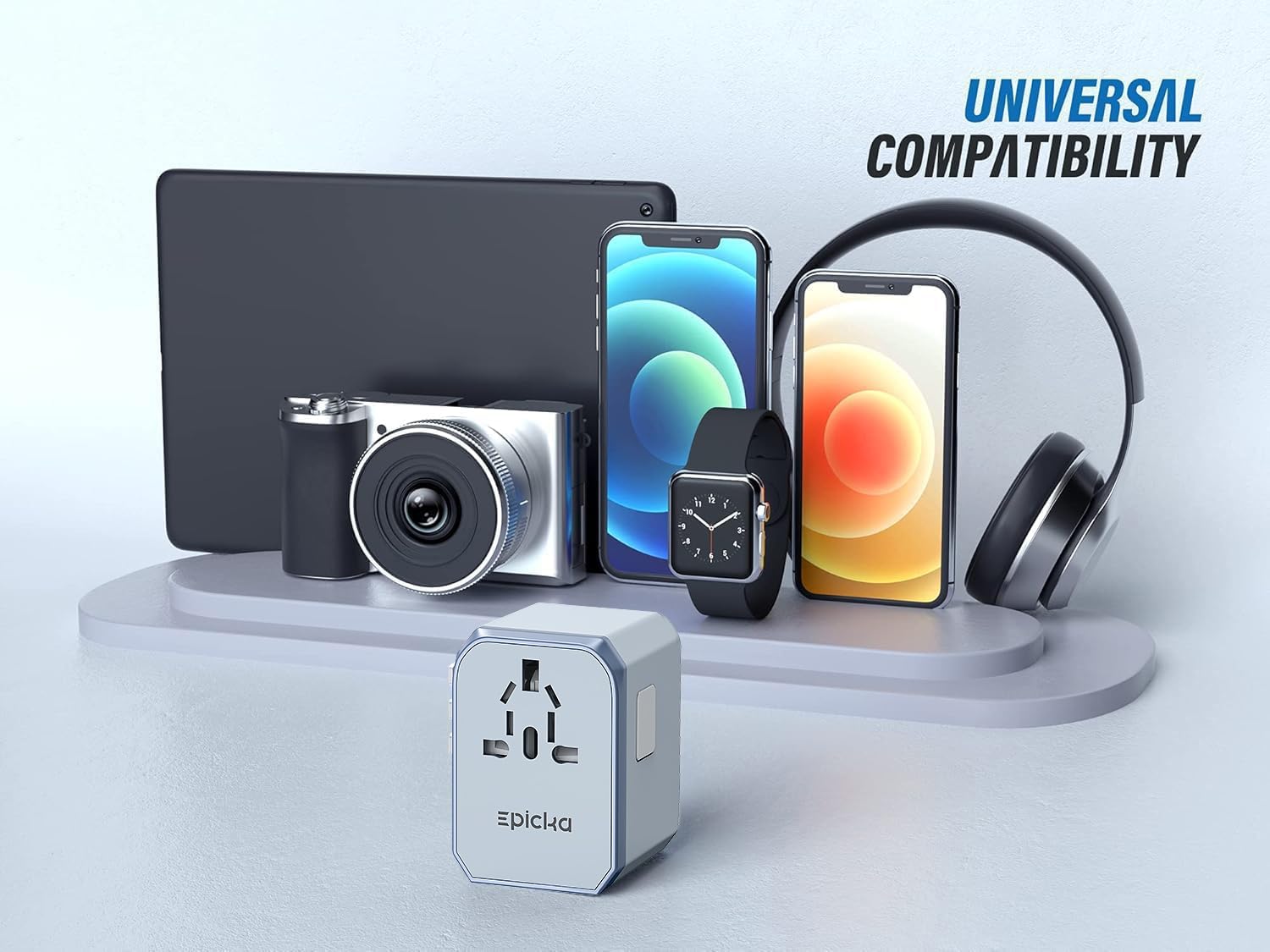 EPICKA Universal Travel Adapter, European Travel Plug Adapter (Not a Voltage Converter) - International Power Adapter Worldwide Charger with USB-C & 4 USB-A Ports, Travel Essentials (TA-105, Grey)