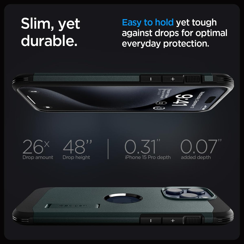 Spigen Tough Armor MagFit Designed for iPhone 15 Case (2023) [Kickstand] [Military-Grade Protection] Compatible with MagSafe - Black