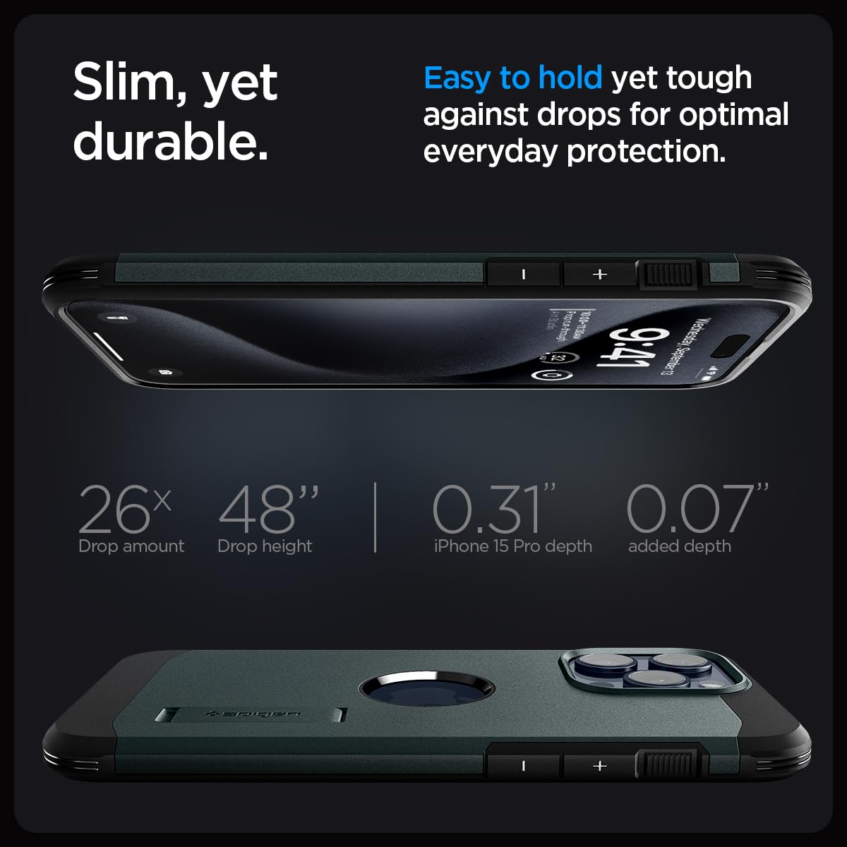 Spigen Tough Armor MagFit Designed for iPhone 15 Case (2023) [Kickstand] [Military-Grade Protection] Compatible with MagSafe - Black