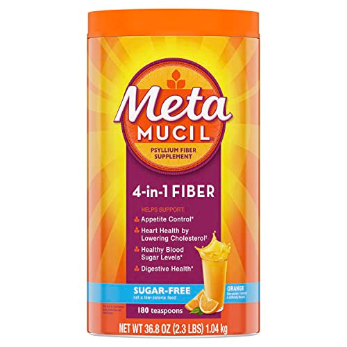 Metamucil 4-in-1 Psyllium Husk GLP-1 Friendly Fiber Supplement, Sugar-Free, 180 teaspoons, Orange Flavored, Daily Fiber Powder for Digestive Health, made with Plant-Based Psyllium Husk Fiber