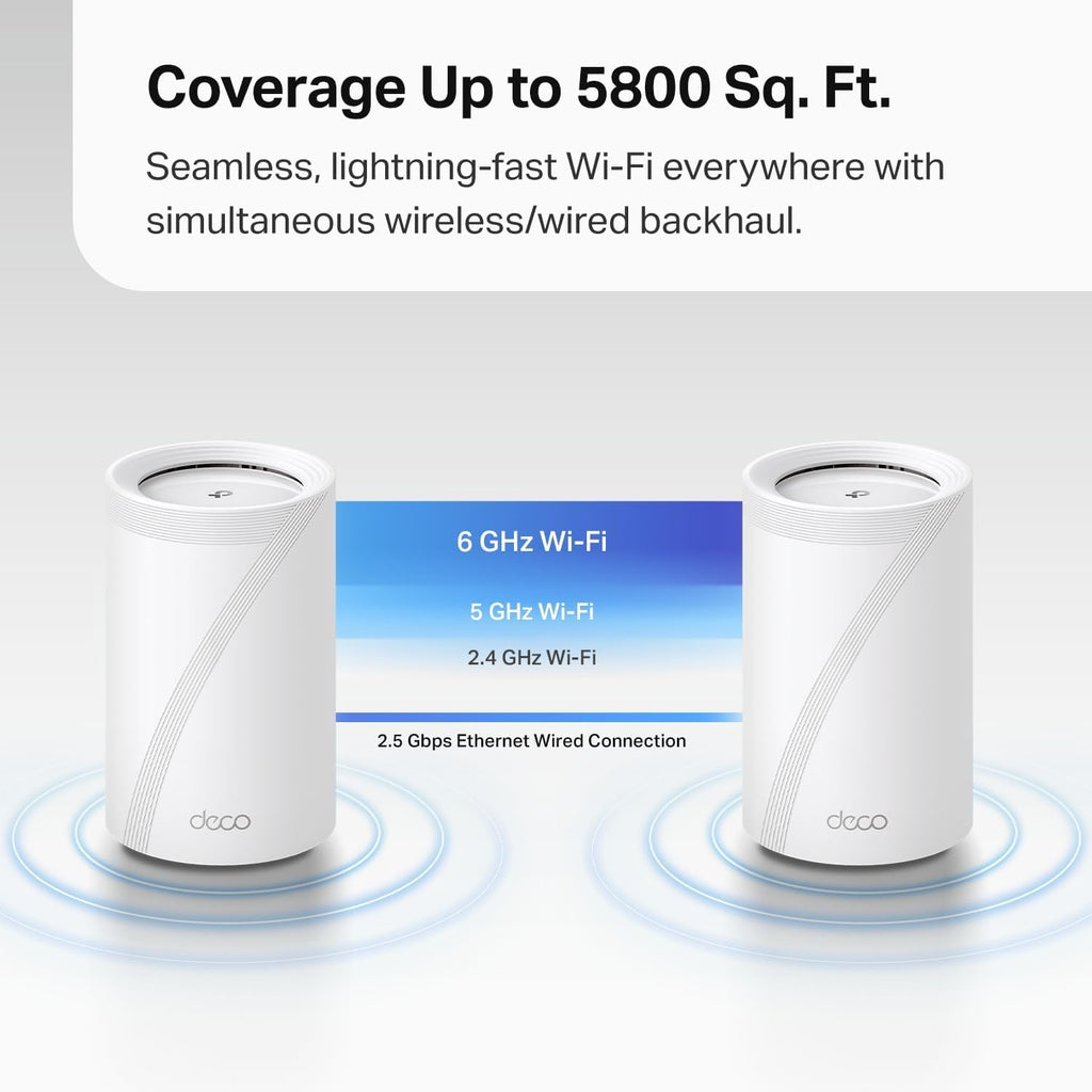 TP-Link Deco XE75 AXE5400 Tri-Band WiFi 6E Mesh System - Wi-Fi up to 7200 Sq.Ft, Engadget Rated Best Mesh for Most People, Replaces WiFi Router and Extender, AI-Driven Mesh New 6GHz Band, 3-Pack