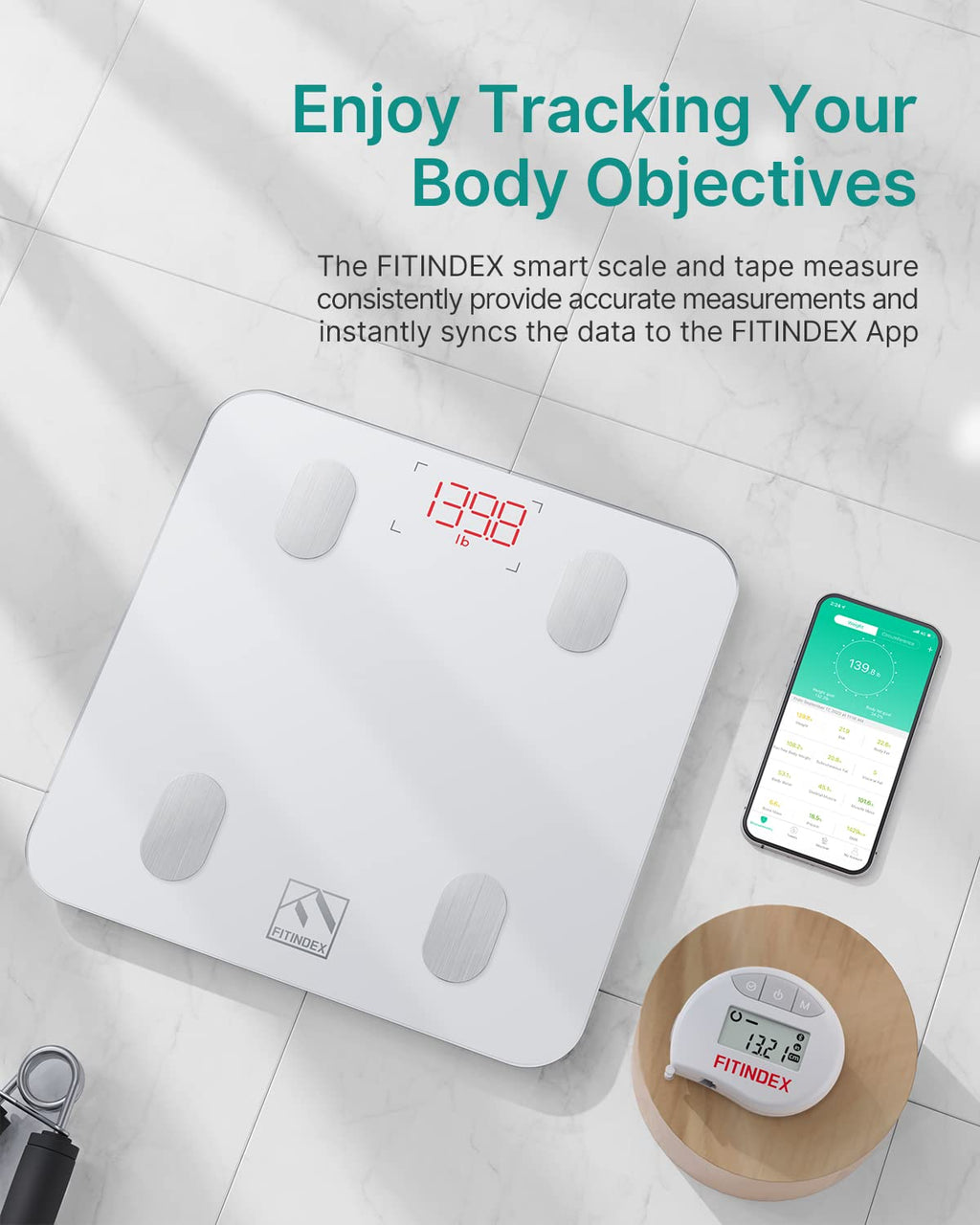FITINDEX Smart Scale for Body Weight, Scale with BMI, Body Fat, Muscle Mass, Digital, Bathroom, Weighing, Bluetooth, Body Composition Monitor Health Analyzer with App, 400lb, Black