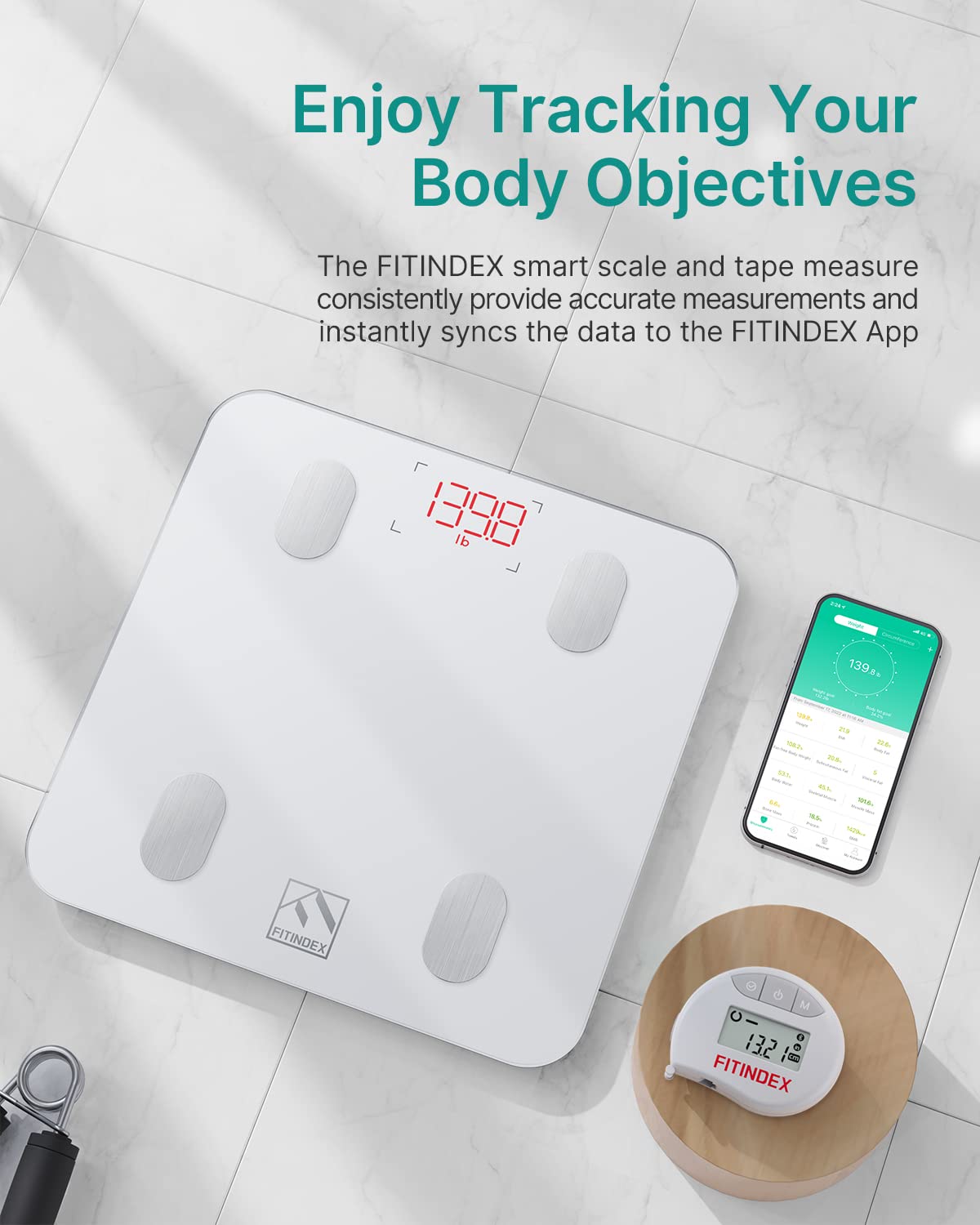 FITINDEX Smart Scale for Body Weight, Scale with BMI, Body Fat, Muscle Mass, Digital, Bathroom, Weighing, Bluetooth, Body Composition Monitor Health Analyzer with App, 400lb, Black