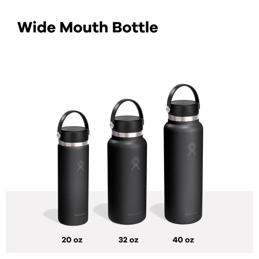 Hydro Flask Water Bottle - Insulated Stainless Steel - Wide Mouth Flex Lid, Non Spill, Leakproof and Refillable in 32 Oz White