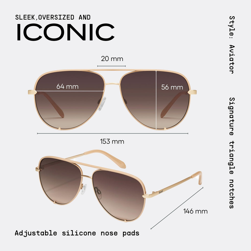 QUAY High Key Polarized Aviator Sunglasses, Oversized, Stylish Sunglasses with UV Protection, Unisex Aviators for Men & Women