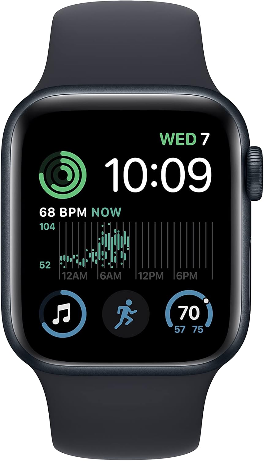 Apple Watch SE (2nd Gen) [GPS 40mm] Smart Watch w/Midnight Aluminum Case & Midnight Sport Band - S/M. Fitness & Sleep Tracker, Crash Detection, Heart Rate Monitor, Retina Display, Water Resistant