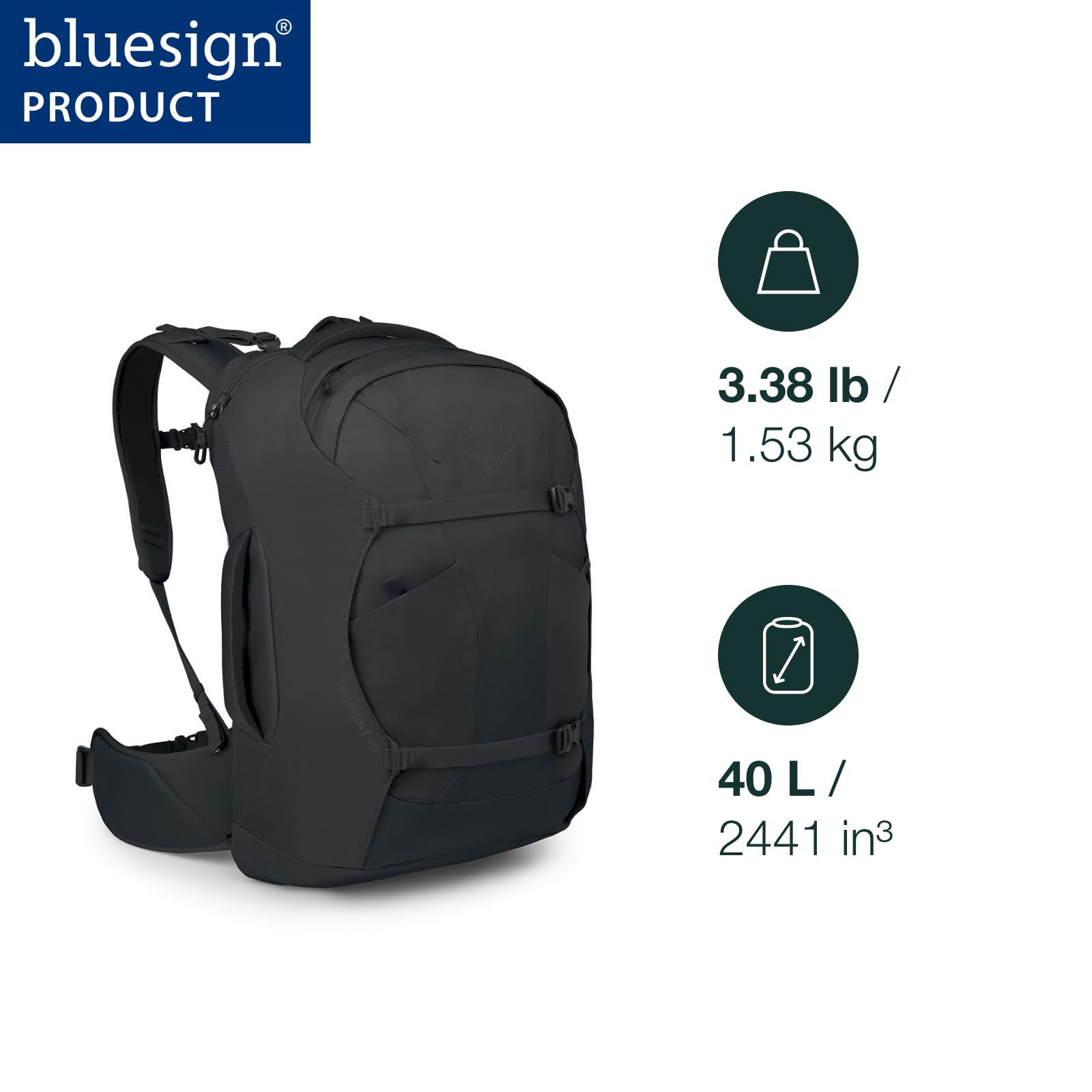 Osprey Farpoint 40L Men's Travel Backpack - Carry On Bag with Laptop Sleeve and Toiletry Pocket, Black