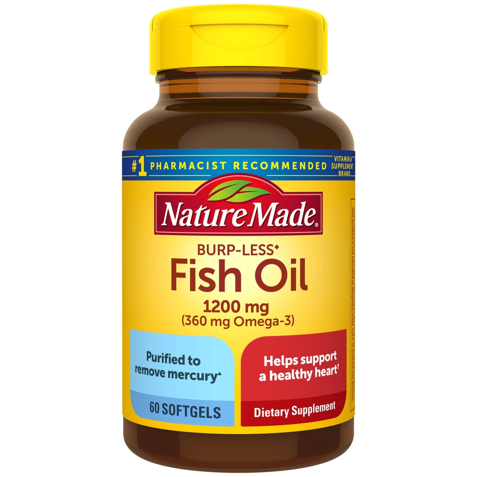 Nature Made Fish Oil Omega 3 Supplements, 1200 mg Softgels, Omega 3 Fish Oil for Healthy Heart Support, 230 Softgels, 115 Day Supply