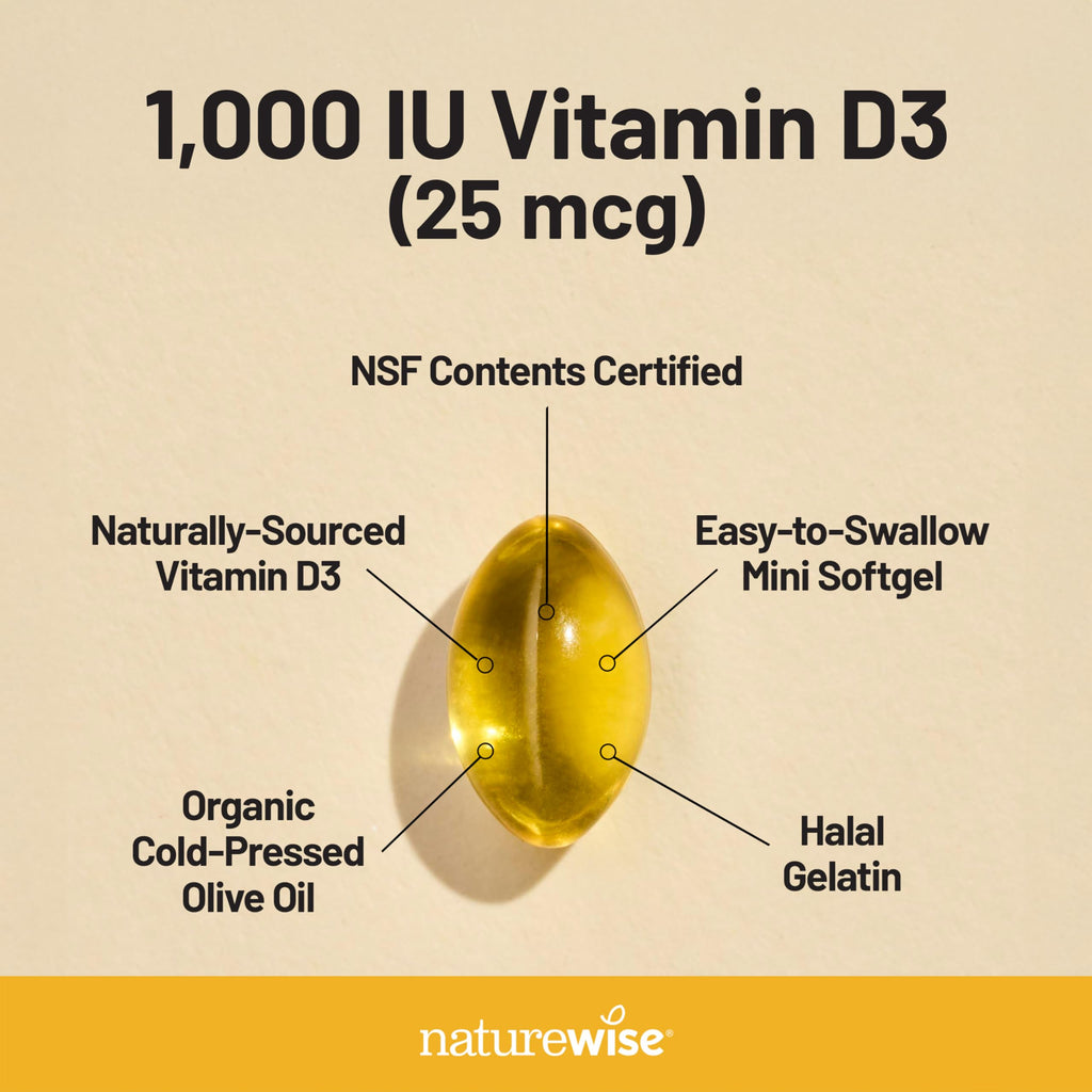 NatureWise Vitamin D3 5000iu (125 mcg) 1 Year Supply for Immune Support, Healthy Muscle Function, and Bone Health - Non-GMO, Gluten Free in Organic Extra Virgin Olive Oil, (Mini Softgel), 360 Count