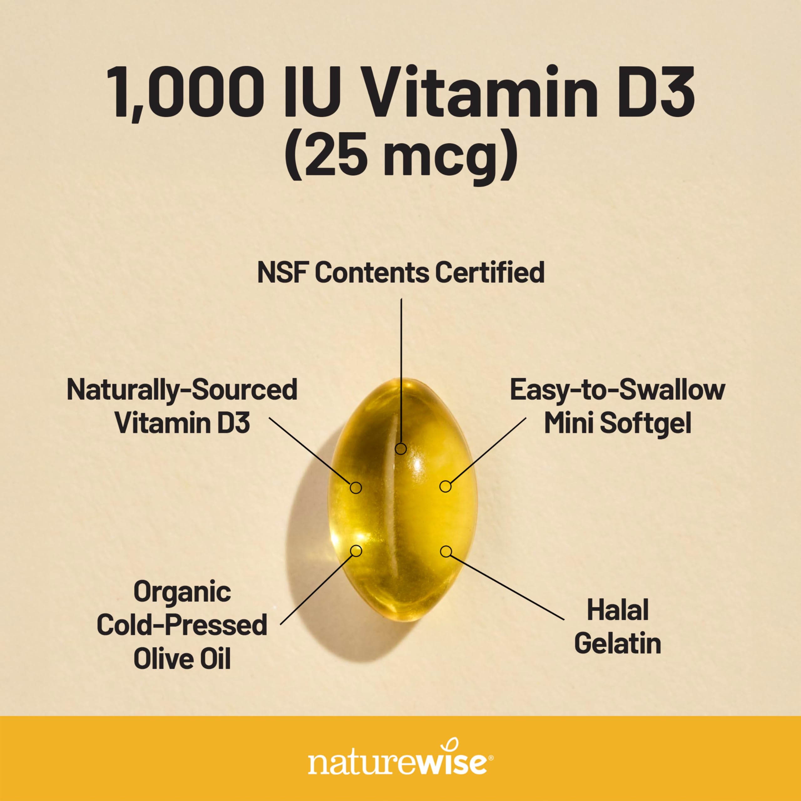 NatureWise Vitamin D3 5000iu (125 mcg) 1 Year Supply for Immune Support, Healthy Muscle Function, and Bone Health - Non-GMO, Gluten Free in Organic Extra Virgin Olive Oil, (Mini Softgel), 360 Count