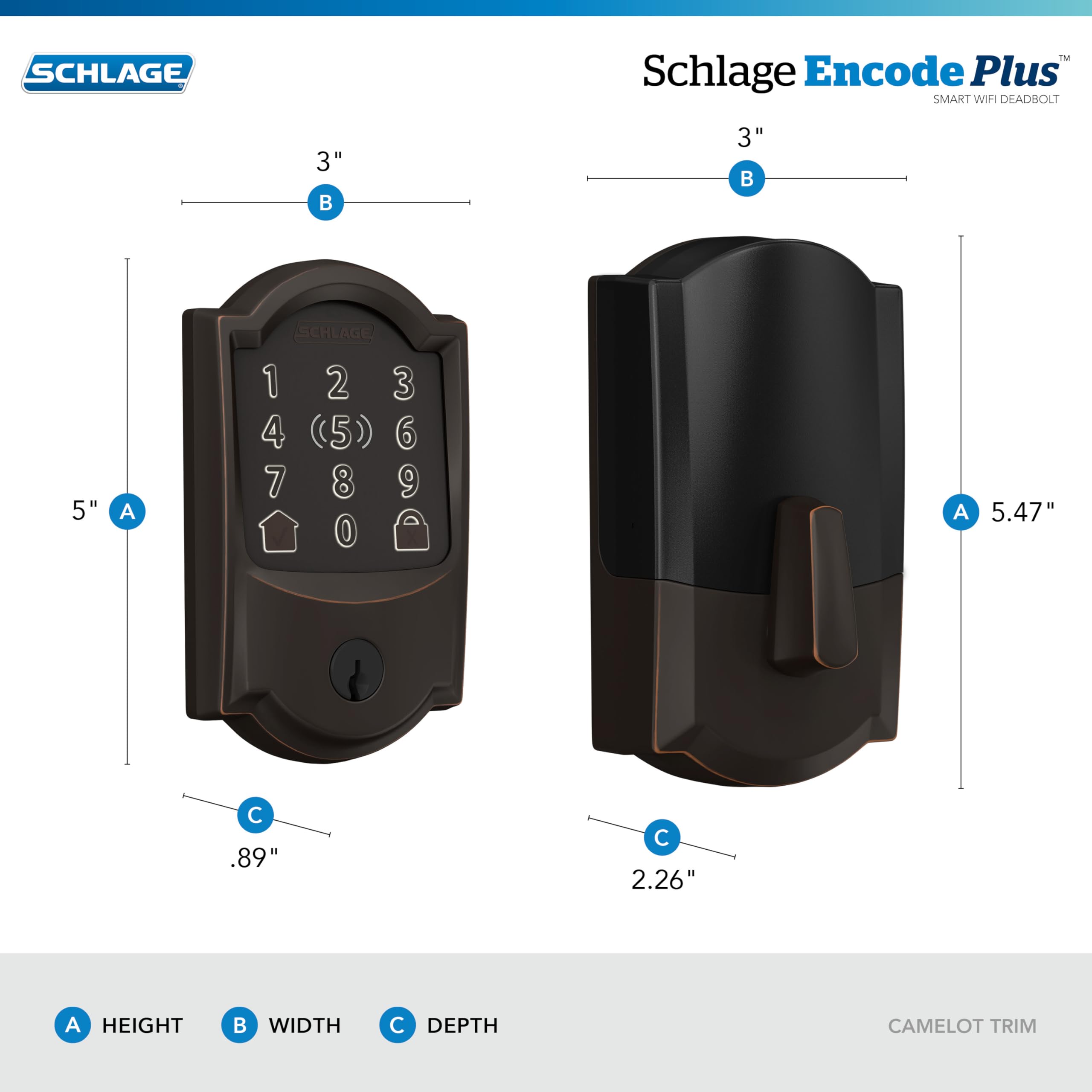Schlage Encode Plus Smart Wi-Fi Lock for Front Door, Keyless Entry Deadbolt, Unlock with Apple Watch, Built-in WiFi and App Control, Easy Install, Alexa & Apple HomeKit Compatible, Satin Nickel
