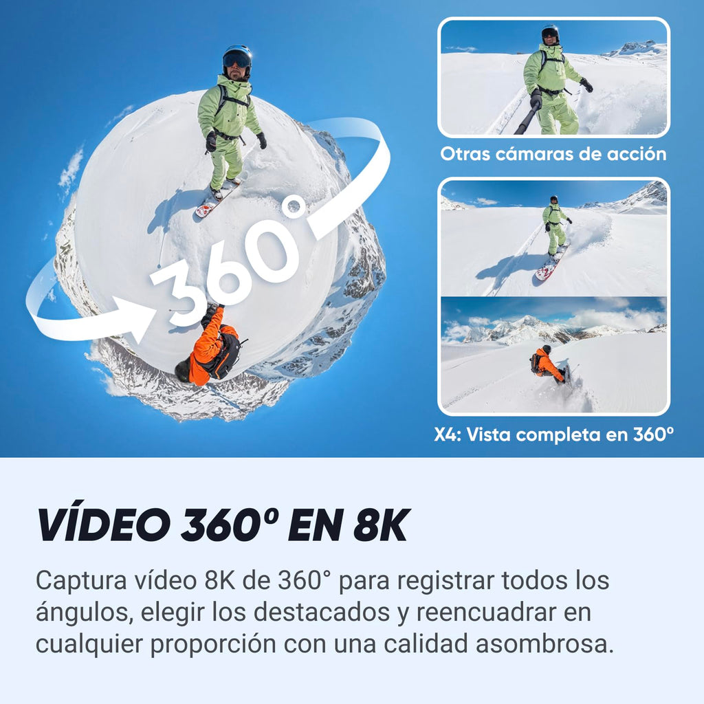 Insta360 X4 Standard Bundle - Waterproof 8K 360 Action Camera, 4K Wide-Angle Video, Invisible Selfie Stick Effect, Removable Lens Guards, 135 Min Battery Life, AI Editing, Stabilization