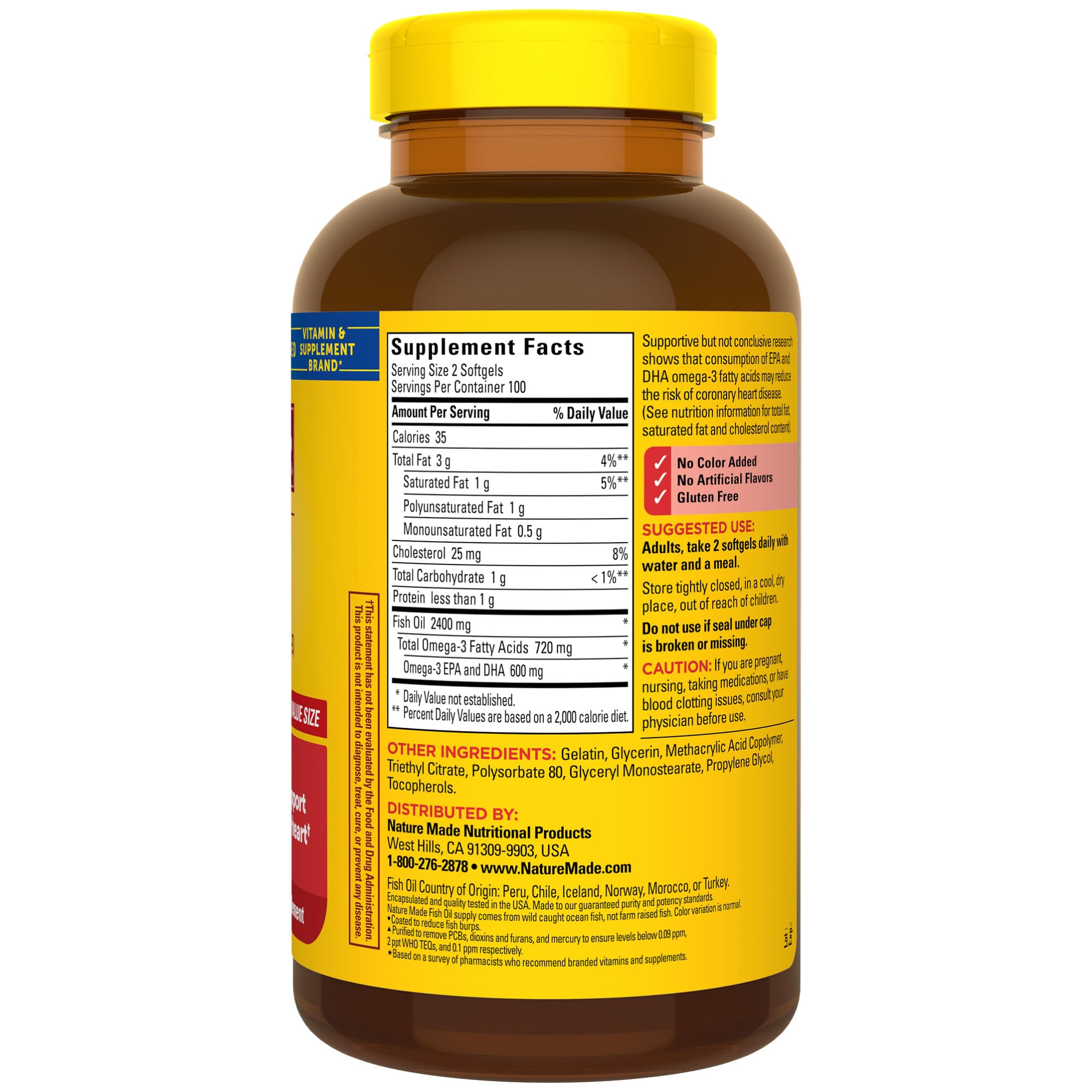 Nature Made Fish Oil Omega 3 Supplements, 1200 mg Softgels, Omega 3 Fish Oil for Healthy Heart Support, 230 Softgels, 115 Day Supply
