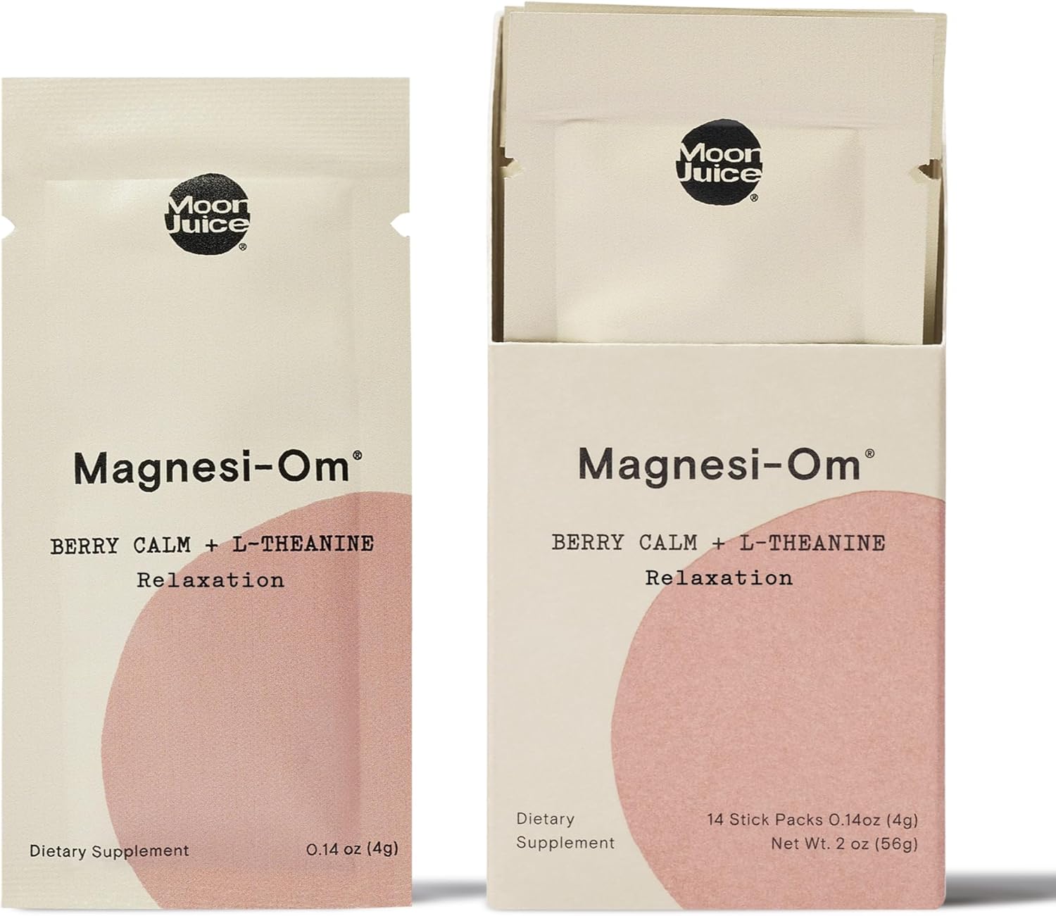 Moon Juice Magnesi-Om | Berry Calm + L-Theanine | for Natural Calm, Relaxation & Regularity | Magnesium Acetyl Taurinate, Gluconate, Citrate | Sugar Free Berry Flavor Sticks (2oz)