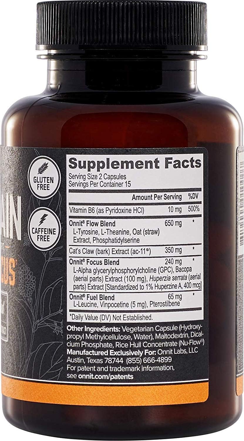 Onnit Alpha Brain (30ct) Nootropic Brain Booster Supplement For Memory, Focus, and Mental Clarity with Bacopa, AC11, Huperzine A, L-Tyrosine, and Vitamin B6
