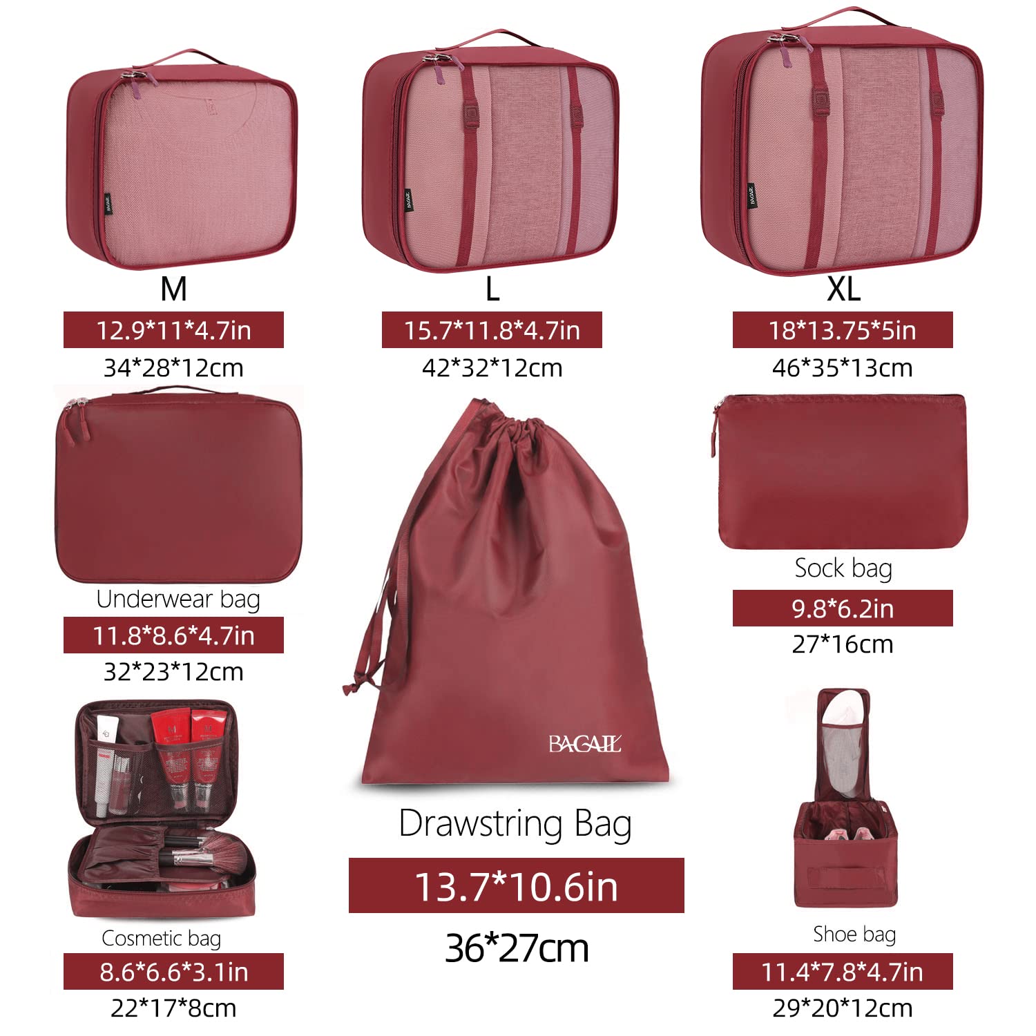 BAGAIL 8 Set Packing Cubes Luggage Packing Organizers for Travel Accessories-Cream