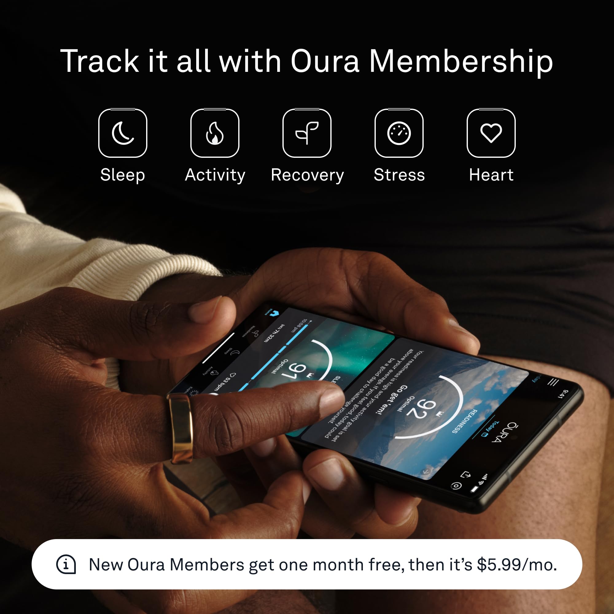 Oura Ring Gen3 Horizon - Black - Size 10 - Smart Ring - Size First with Oura Ring Gen3 Sizing Kit - Sleep Tracking Wearable - Heart Rate - Fitness Tracker - 5-7 Days Battery Life