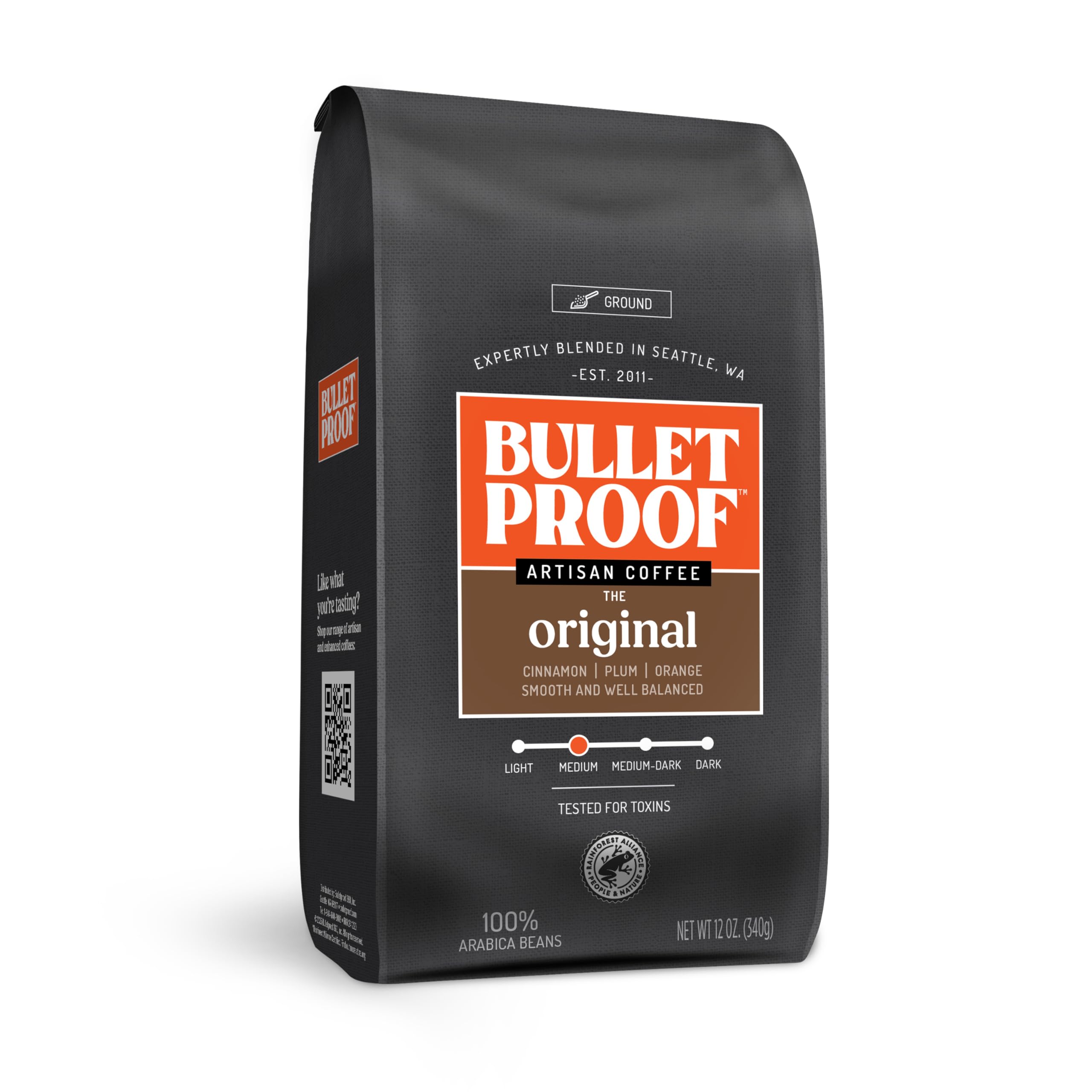Bulletproof Original Medium Roast Ground Coffee,100% Arabica Coffee, Clean Coffee Tested for Toxins, Sustainably Sourced, 12 Ounces