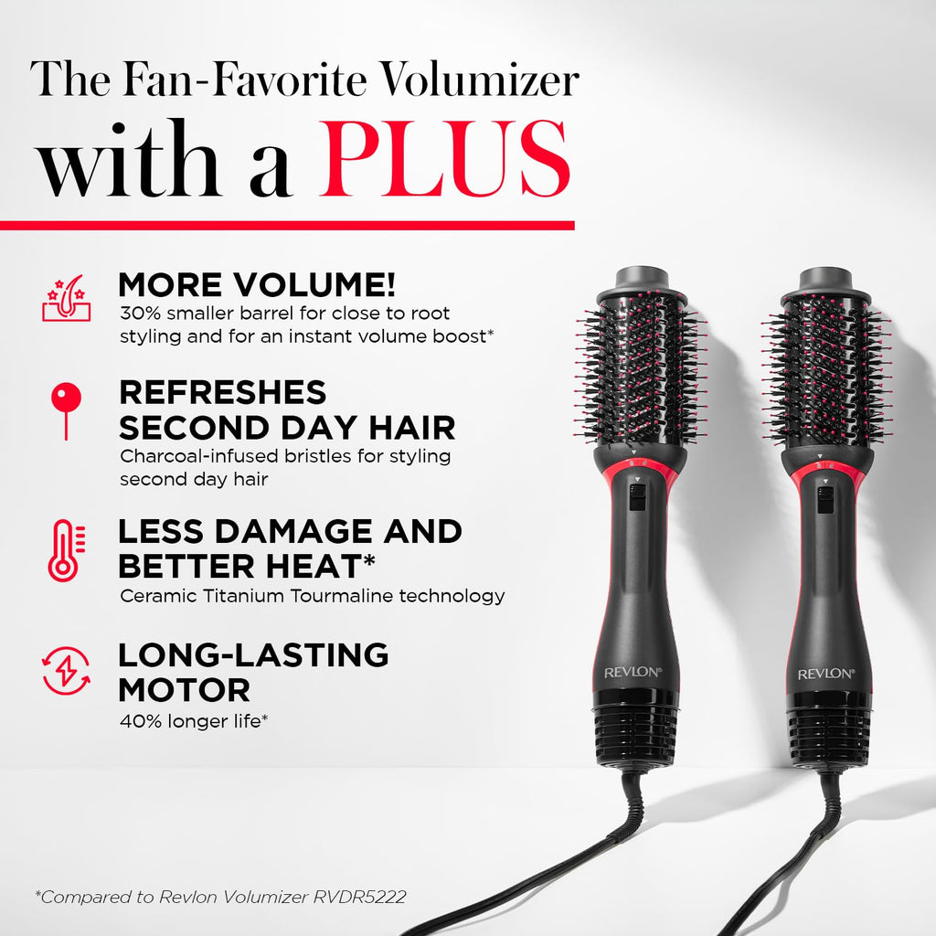REVLON One Step Volumizer Plus Hair Dryer and Styler | More Volume, Less Damage, and More Styling Control for Easy and Fast Salon-Style Blowouts, Plus Travel Friendly (Black)