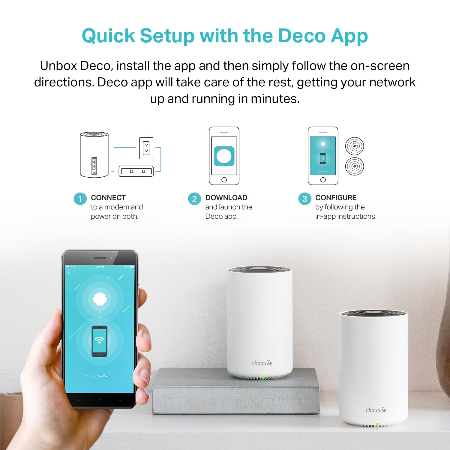 TP-Link Deco XE75 AXE5400 Tri-Band WiFi 6E Mesh System - Wi-Fi up to 7200 Sq.Ft, Engadget Rated Best Mesh for Most People, Replaces WiFi Router and Extender, AI-Driven Mesh New 6GHz Band, 3-Pack