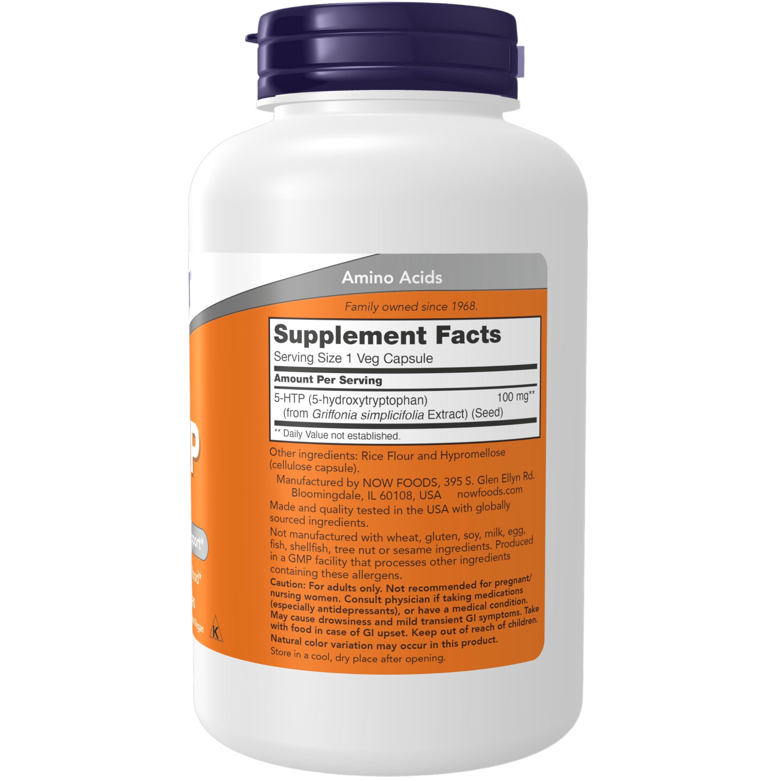 NOW Supplements, 5-HTP (5-hydroxytryptophan) 100 mg, Neurotransmitter Support*, 120 Veg Capsules