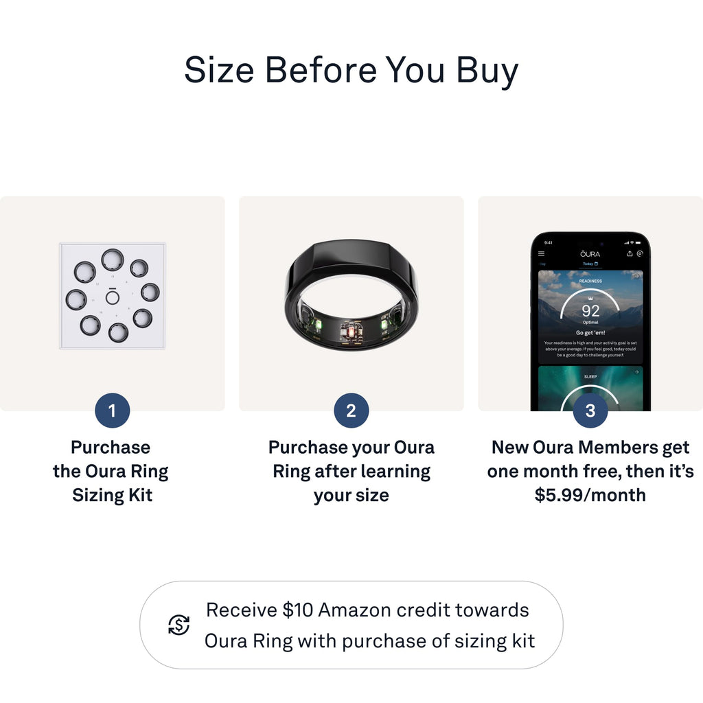 Oura Ring Gen3 Horizon - Black - Size 10 - Smart Ring - Size First with Oura Ring Gen3 Sizing Kit - Sleep Tracking Wearable - Heart Rate - Fitness Tracker - 5-7 Days Battery Life