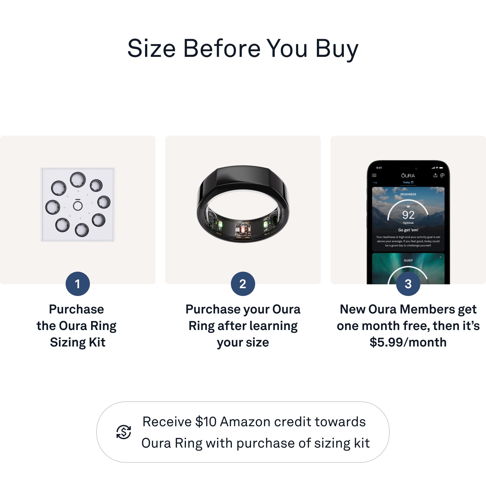 Oura Ring Gen3 Horizon - Black - Size 10 - Smart Ring - Size First with Oura Ring Gen3 Sizing Kit - Sleep Tracking Wearable - Heart Rate - Fitness Tracker - 5-7 Days Battery Life
