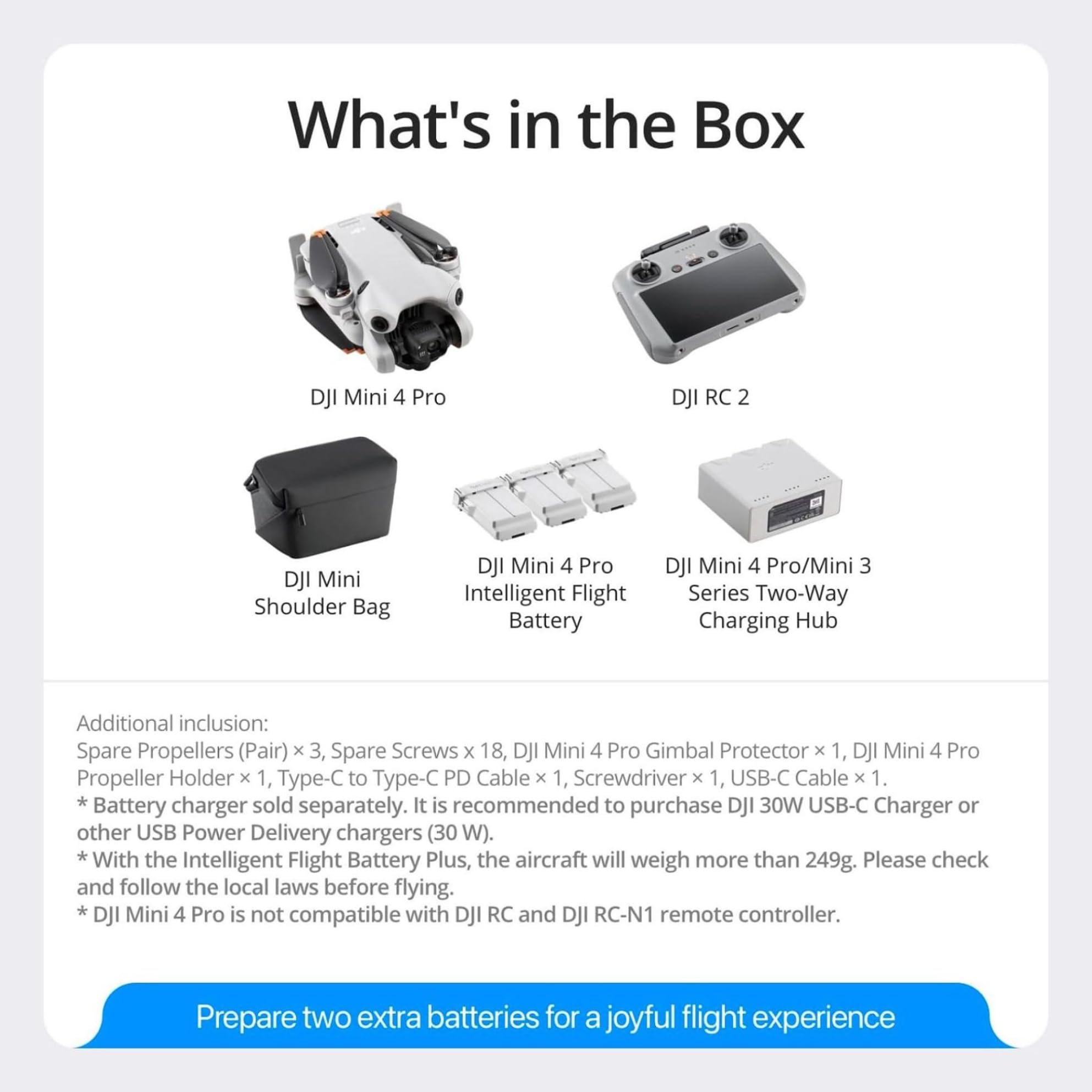 DJI Mini 4 Pro (DJI RC 2), Drones with Camera for Adults 4K, Under 0.549 lbs/249 g, 34 Mins Flight Time, 20km Max Video Transmission Distance, Omnidirectional Vision Sensing, Mini Drone for Beginners