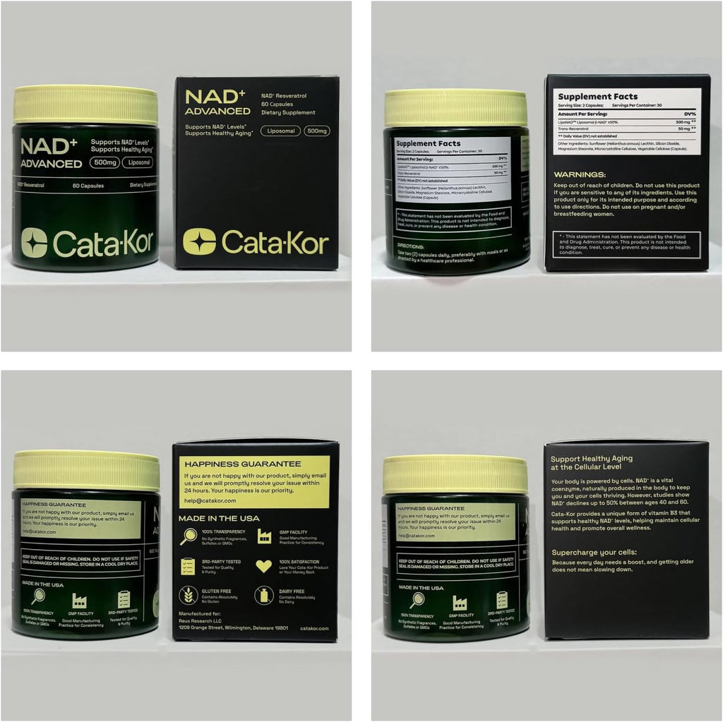 Cata-Kor Liposomal NAD Resveratrol Supplement – NMN Supplement Alternative – Third-Party Tested – Advanced NAD Supplement for Women & Men – 30-Day Supply