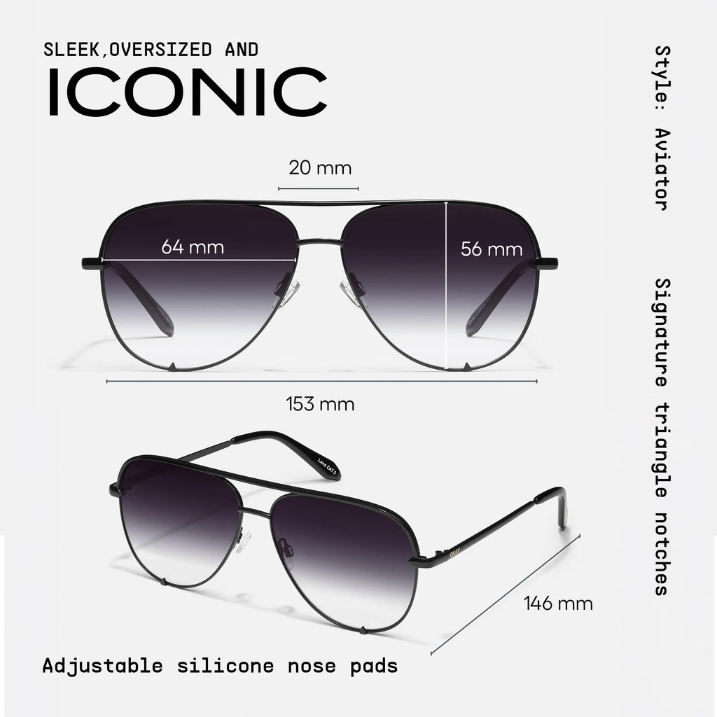 QUAY High Key Polarized Aviator Sunglasses, Oversized, Stylish Sunglasses with UV Protection, Unisex Aviators for Men & Women