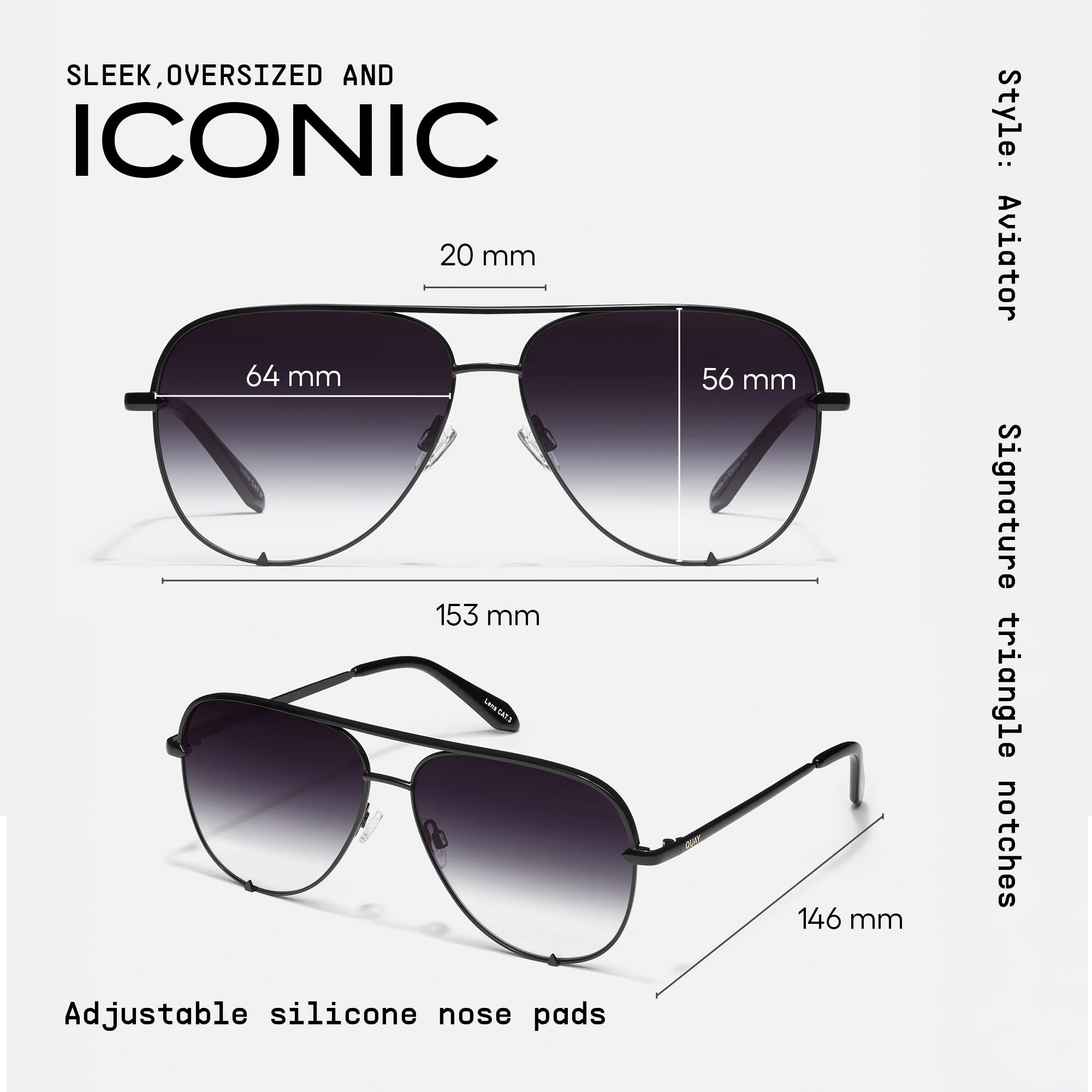 QUAY High Key Polarized Aviator Sunglasses, Oversized, Stylish Sunglasses with UV Protection, Unisex Aviators for Men & Women