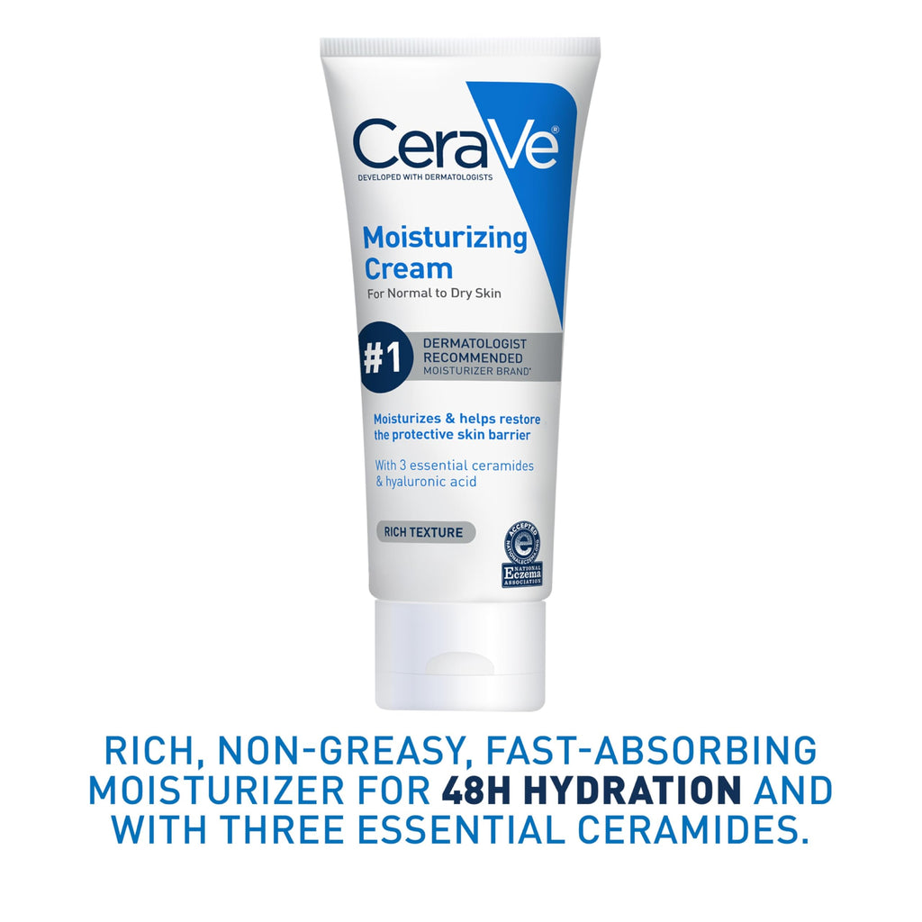CeraVe Moisturizing Cream, Body and Face Moisturizer for Dry Skin, Body Cream with Hyaluronic Acid and Ceramides, Daily Moisturizer, Oil-Free, Fragrance Free, Non-Comedogenic, 19 Ounce