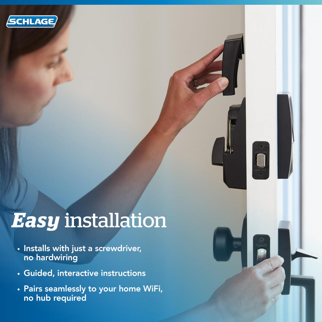 Schlage Encode Plus Smart Wi-Fi Lock for Front Door, Keyless Entry Deadbolt, Unlock with Apple Watch, Built-in WiFi and App Control, Easy Install, Alexa & Apple HomeKit Compatible, Satin Nickel