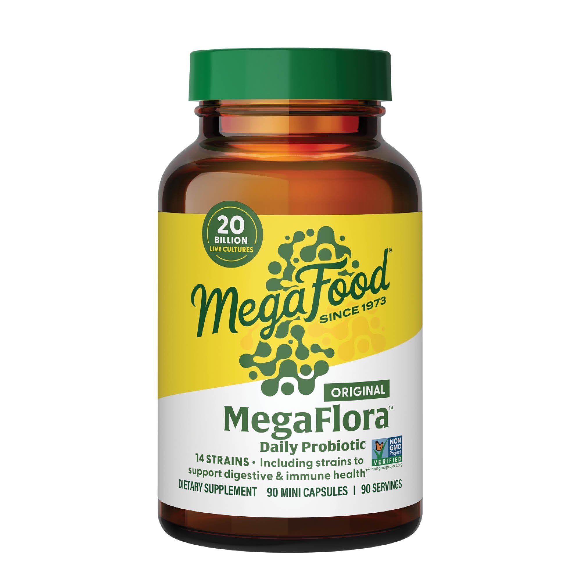 MegaFood MegaFlora Probiotic - Probiotics for Women Digestive Health - Immune Support Supplement - 20 Billion CFU - 14 Strains - Non-GMO - Vegetarian - 60 Mini Capsules (60 Servings)