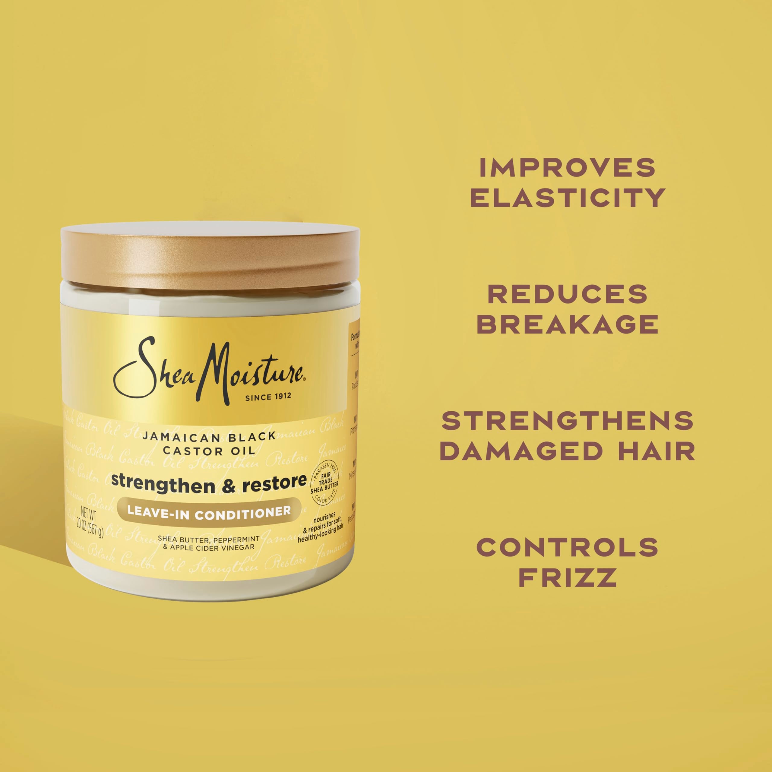 SheaMoisture Jamaican Black Castor Oil Leave In Conditioner 100% Pure Jamaican Black Castor Oil For Damaged Hair to Soften and Detangle Hair 11.5 oz